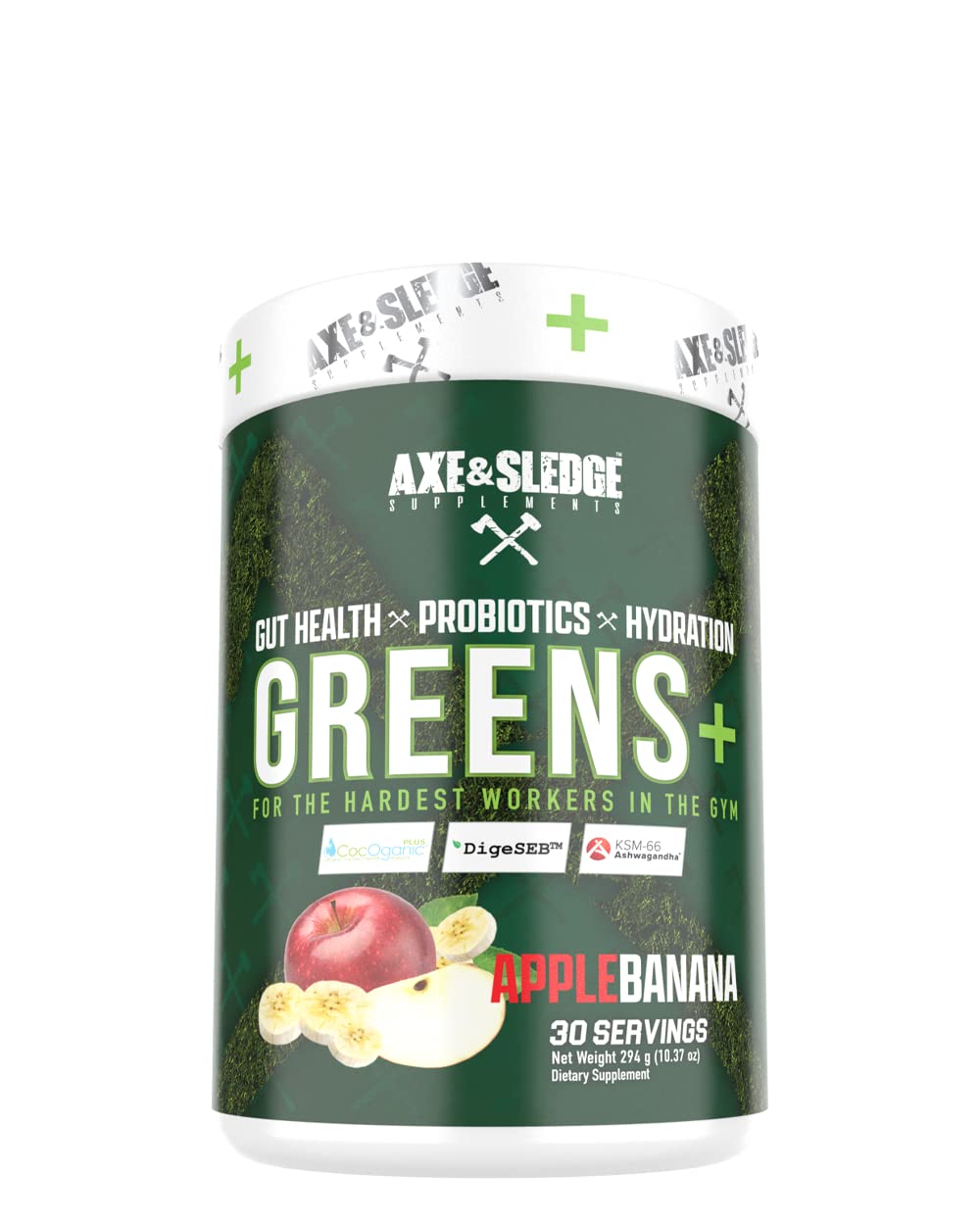 Axe & Sledge Greens+ Superfood Powder with Antioxidants, Probiotics & Digestive Enzymes - KSM-66 Ashwagandha & Coconut Water Powder - Natural Flavor & Sweetener - 30 Servings - Boost Energy, Immunity & Digestion - Perfect for Post-Workout Recovery & Daily Wellness