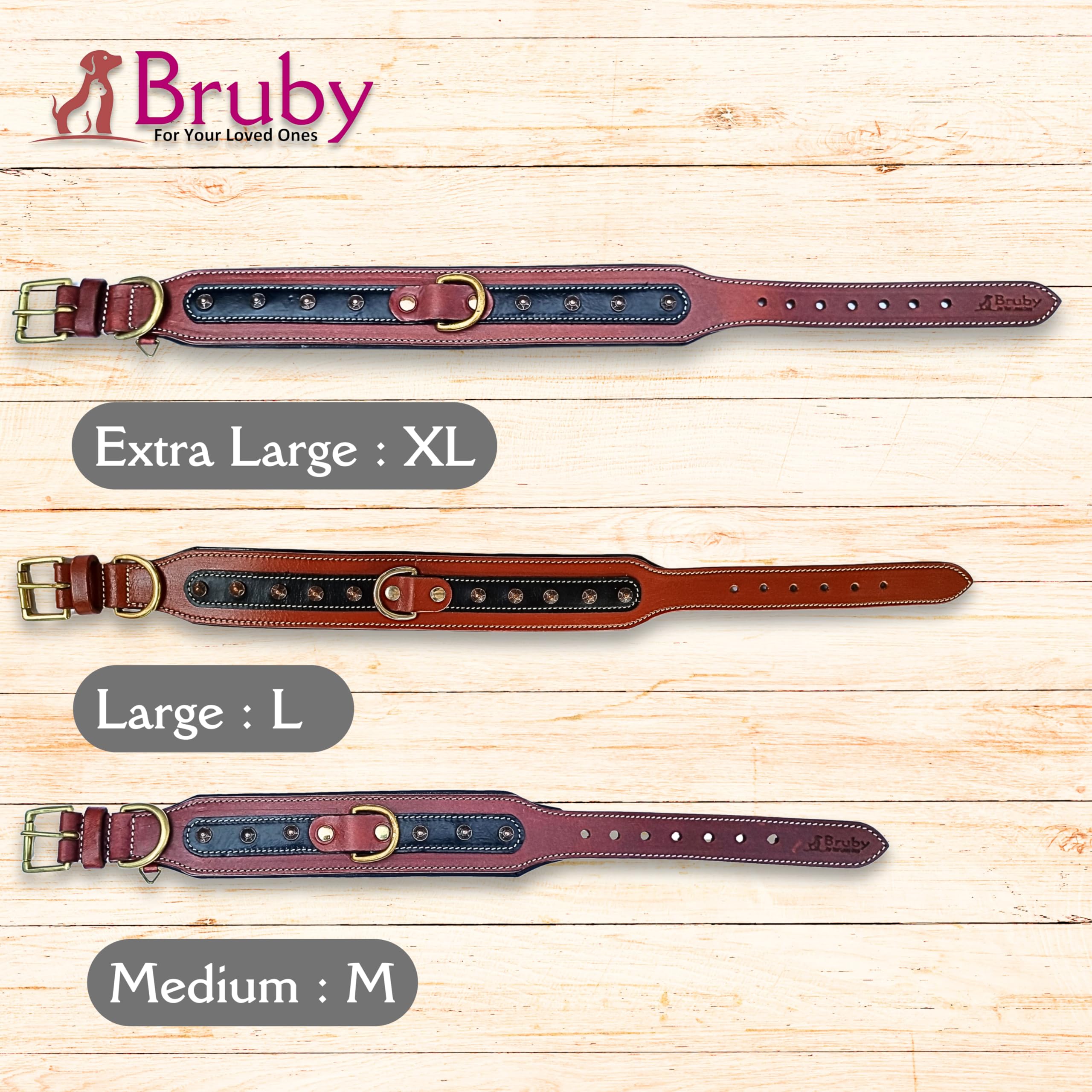 Premium Genuine Leather Dog Collar with Soft Padding & Brass Studs - 2 Inch Wide Adjustable Pet Collar for Medium Dogs - Durable & Comfortable for Daily Walks, Training & Outdoor Adventures
