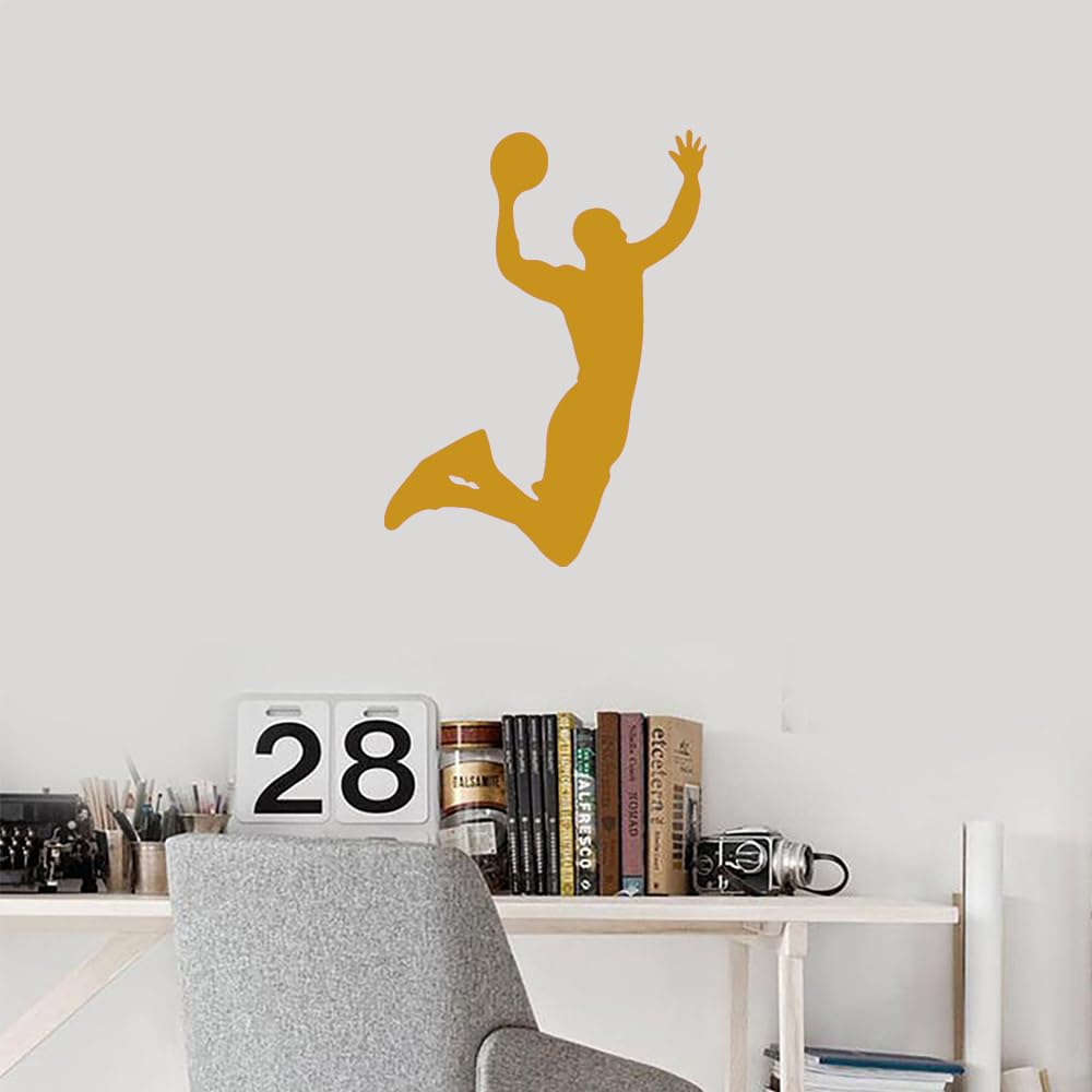 Premium Metallic Gold Basketball Dunk Vinyl Decal Stickers (Set of 2) - Waterproof, Durable for Laptop, Phone, Helmet, Car, Mug, Wall Decor - Perfect for Sports Fans & Home Office Decoration