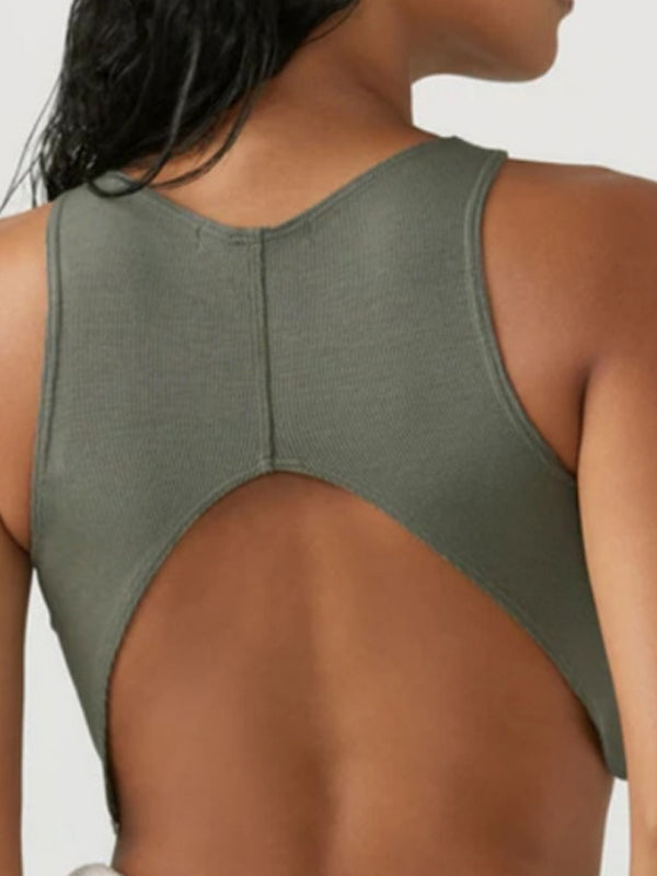 ZASUWA Women's V-Neck Padded Sports Bra Tank Top - Elastic & Tight Fit for Yoga, Running & Workouts