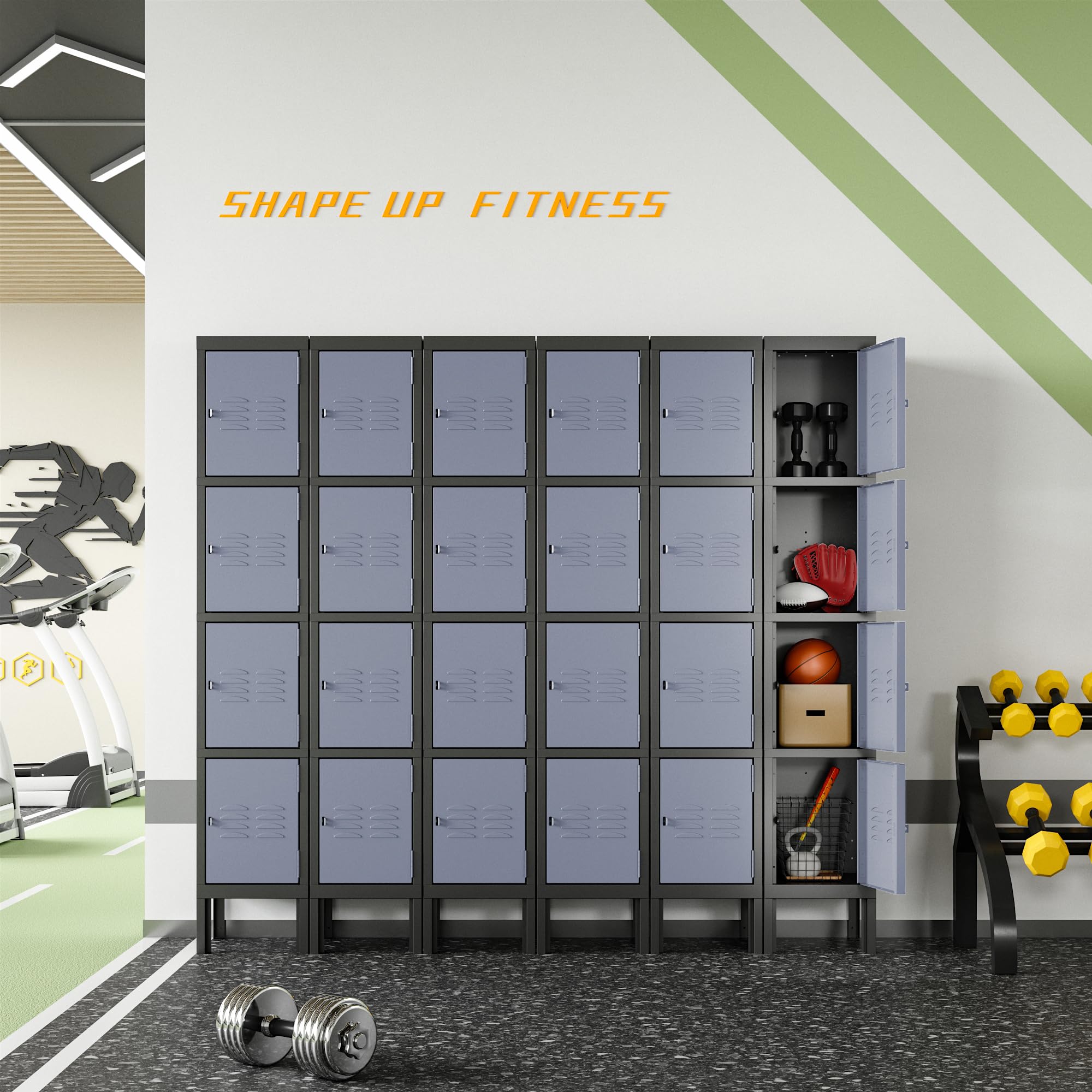 4-Door Metal Storage Locker Cabinet - Heavy Duty Steel Lockers for Home, Gym, Office, School & Garage - Easy Assembly Required (Black & Grey) - Perfect for Employee Storage, Sports Equipment Organization & Secure Valuables Protection