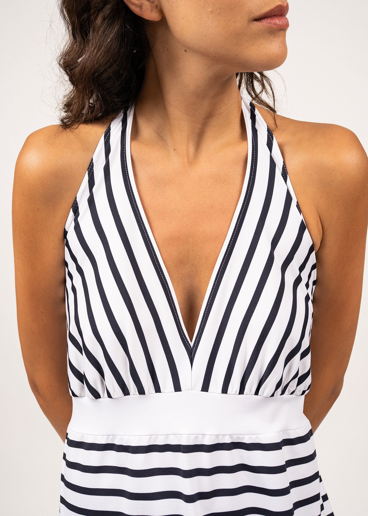 ANTIBES Backless Breton Striped Dress by Romain Brifault - White & Navy Striped Summer Dress for Women | Beach Vacation, Date Night & Casual Outings