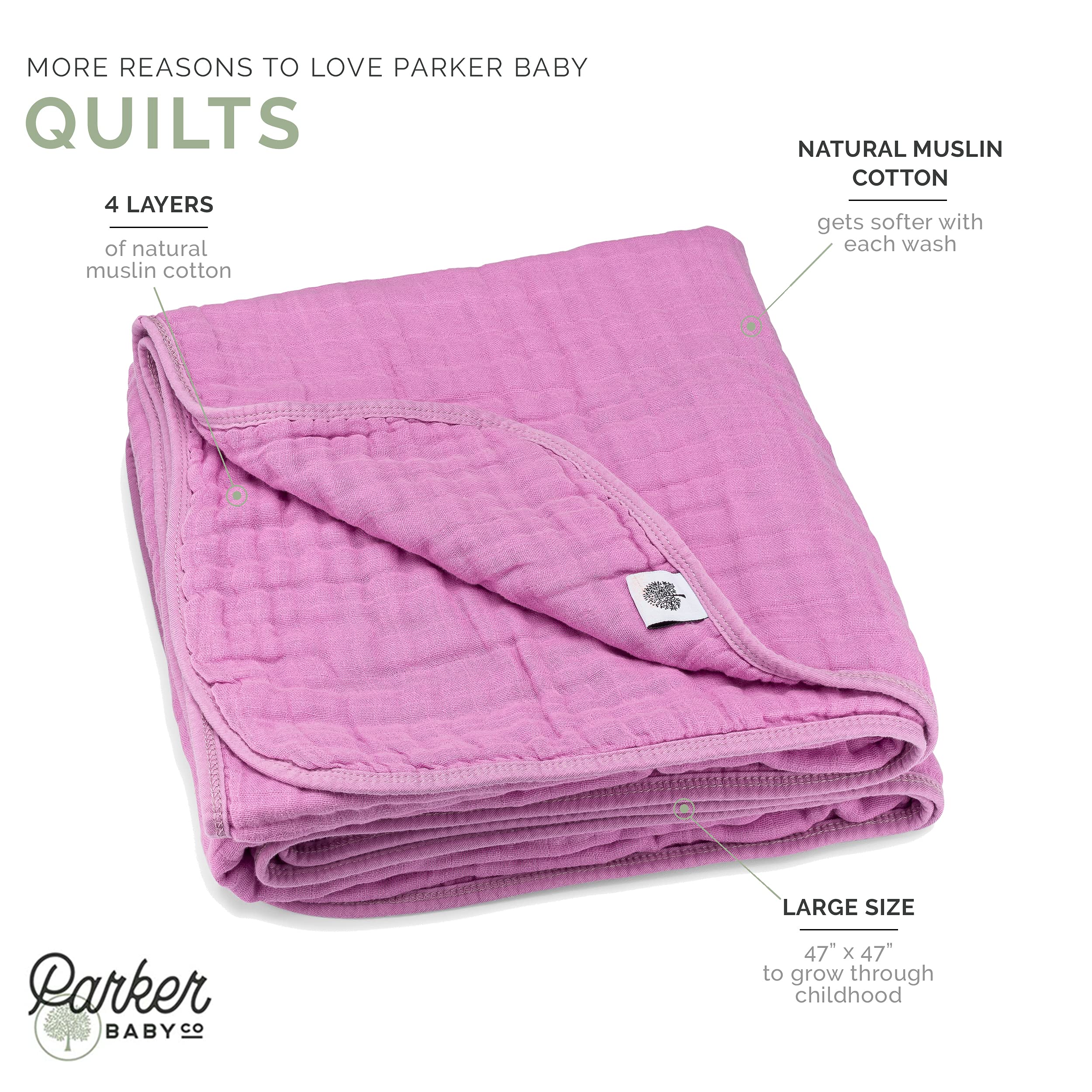 Parker Baby Muslin Blanket - 100% Soft Cotton Toddler Quilt & Swaddle Blanket | Gender Neutral 47
