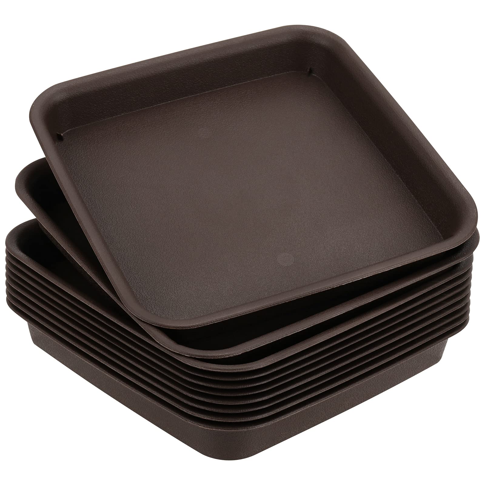10 Pcs 8-10 Inch Square Plant Pot Saucers - Heavy Duty Plastic Plant Drip Trays for Indoor & Outdoor Plants (Dark Brown) - Perfect for Decks, Patios, Balconies & Greenhouses