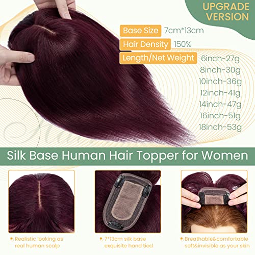 Clip in Human Hair Topper with Silk Base - Natural Looking Hairpiece for Thinning Hair - Perfect for Daily Wear, Special Occasions & Styling