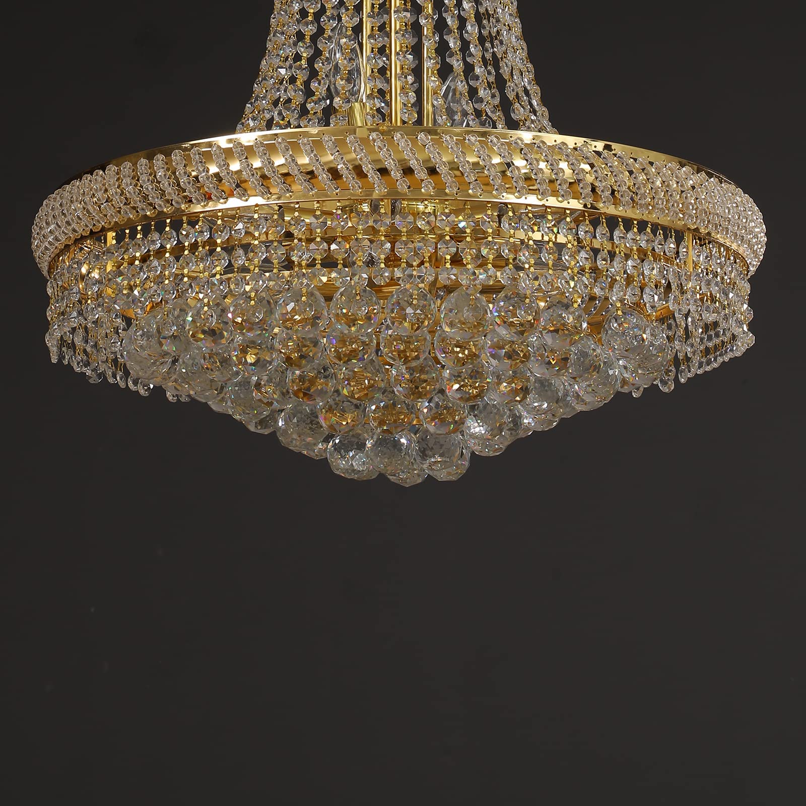 Modern K9 Crystal Chandelier - 14-Light E12 Base Golden Finish Empire Style Ceiling Light Fixture - 23.6