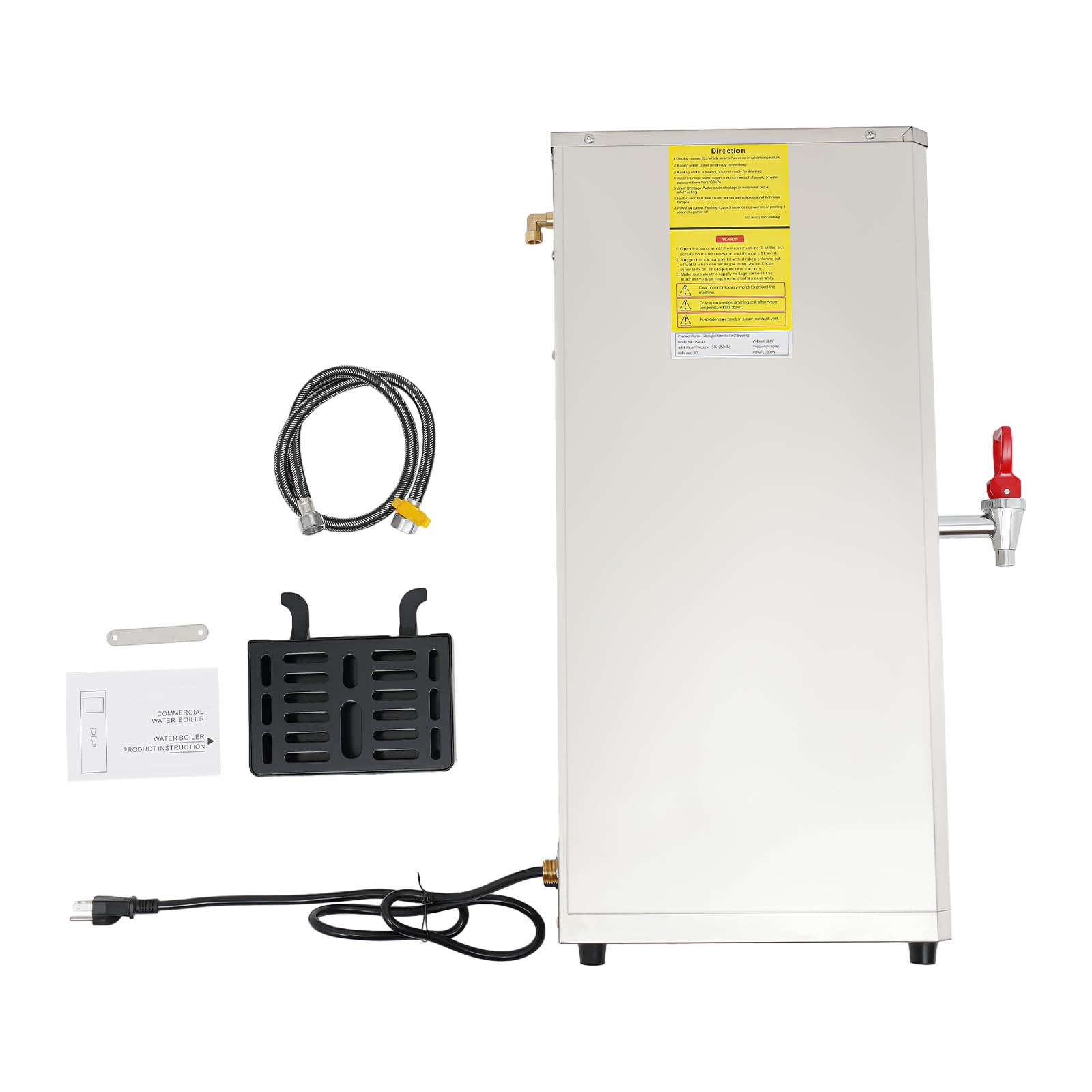 Commercial Hot Water Dispenser 3000W Fast Heating - 45L/H Stainless Steel Electric Water Boiler for Tea, Milk, Coffee - Perfect for Restaurants, Hotels, and Office Use - 12-18 Minute Boil Time, Silver Finish