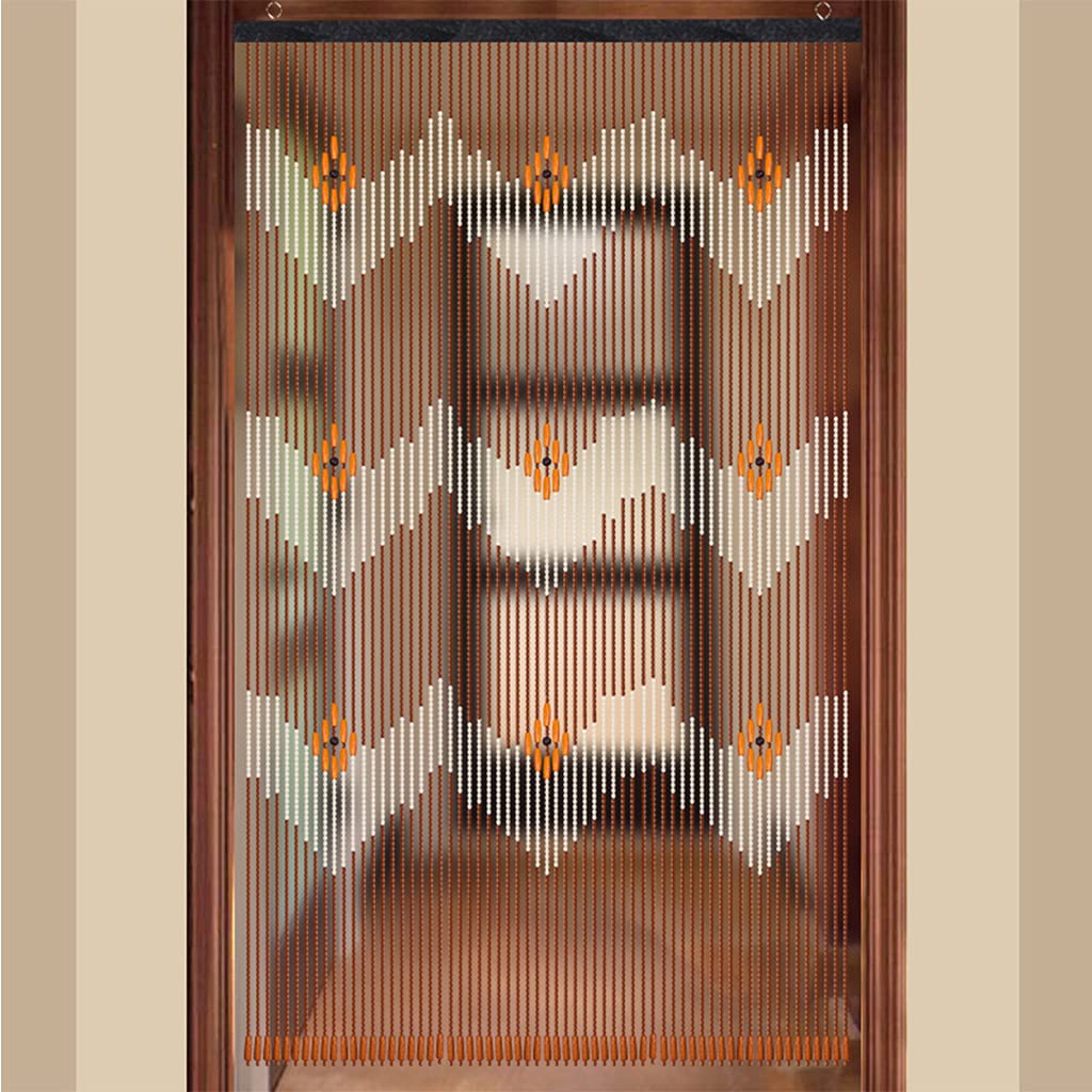 Natural Wood Beaded Door Curtain - 90 x 195 cm (60 Strands) - Handmade Boho Room Divider, Closet Door Cover & Window Decoration for Bedroom, Living Room, Nursery, and Entryway