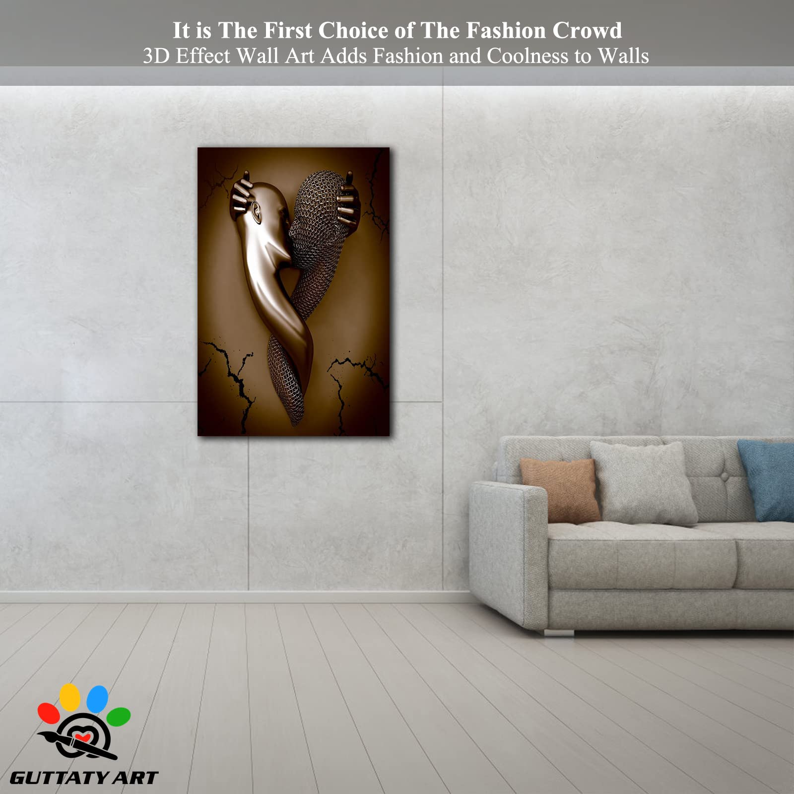 3D Metal Effect Love Heart Gray Wall Art - Romantic Hugging Couple Canvas Painting for Bedroom & Living Room - Valentine's Day Gift for Couples (28x40 Inches) - Perfect for Home Decor, Wedding Anniversary Present, and Housewarming Gift