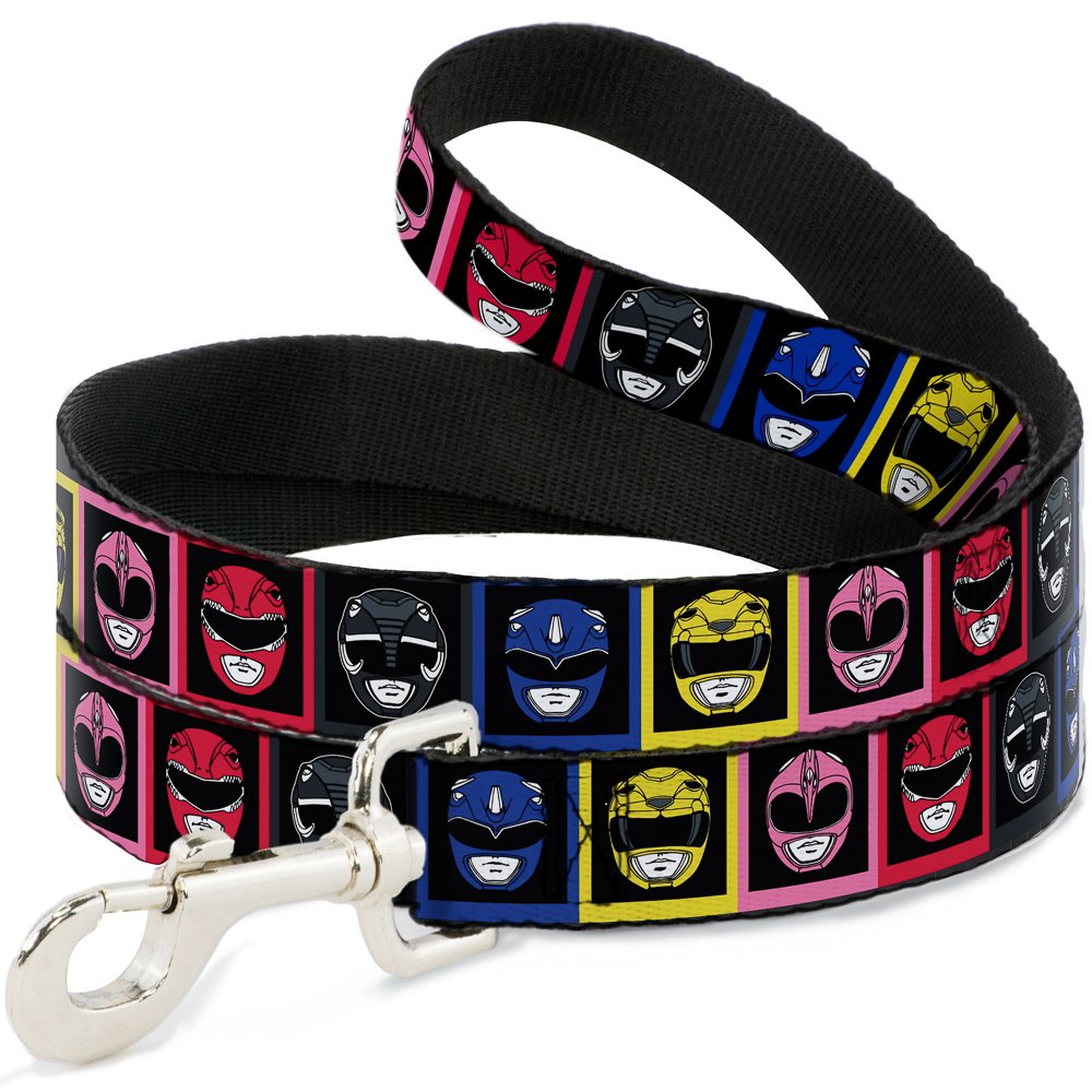 Buckle-Down Power Rangers Faces Blocks Pet Leash - 6.5ft Durable Nylon Dog Leash for Small & Medium Dogs - Perfect for Walking, Training & Outdoor Adventures