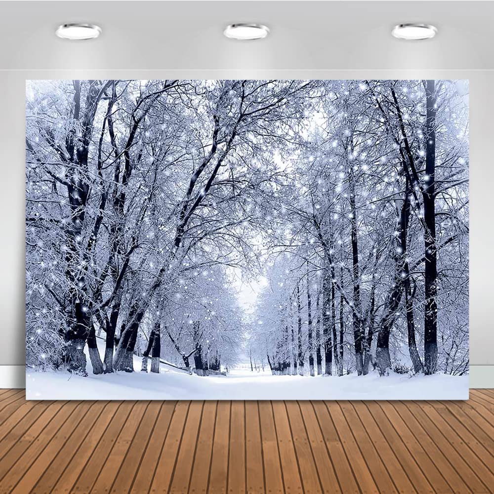 Winter Snowy Forest Photography Backdrop - 7x5ft Snow Covered Trees Holiday Portrait Background for Christmas Photo Booth, Family Portraits & Seasonal Scenes