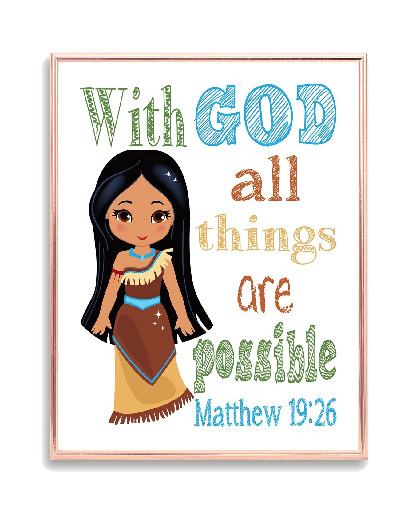 Pocahontas Christian Nursery Decor - Matthew 19:26 Print for Baby Room