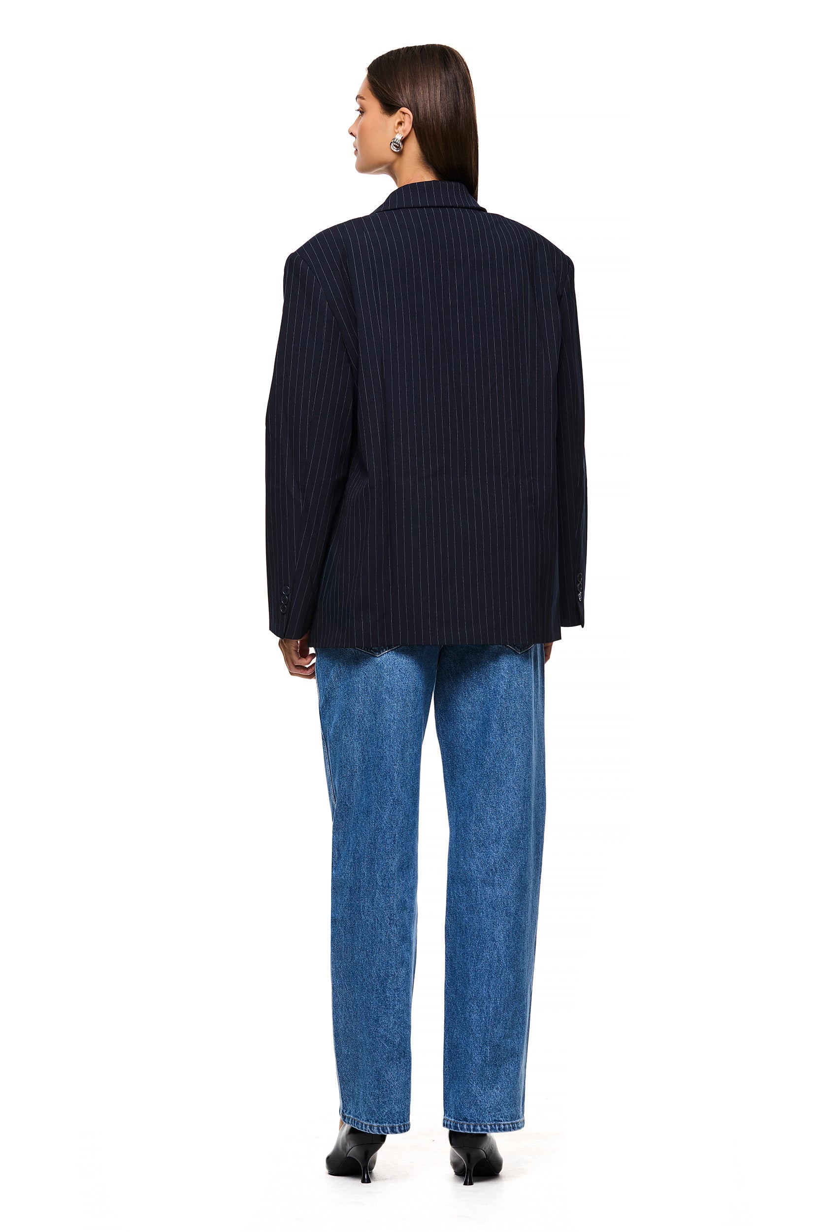 The Isla Navy Pinstripe Blazer for Women - Elegant Slim Fit Business Jacket - Perfect for Office, Meetings & Formal Events