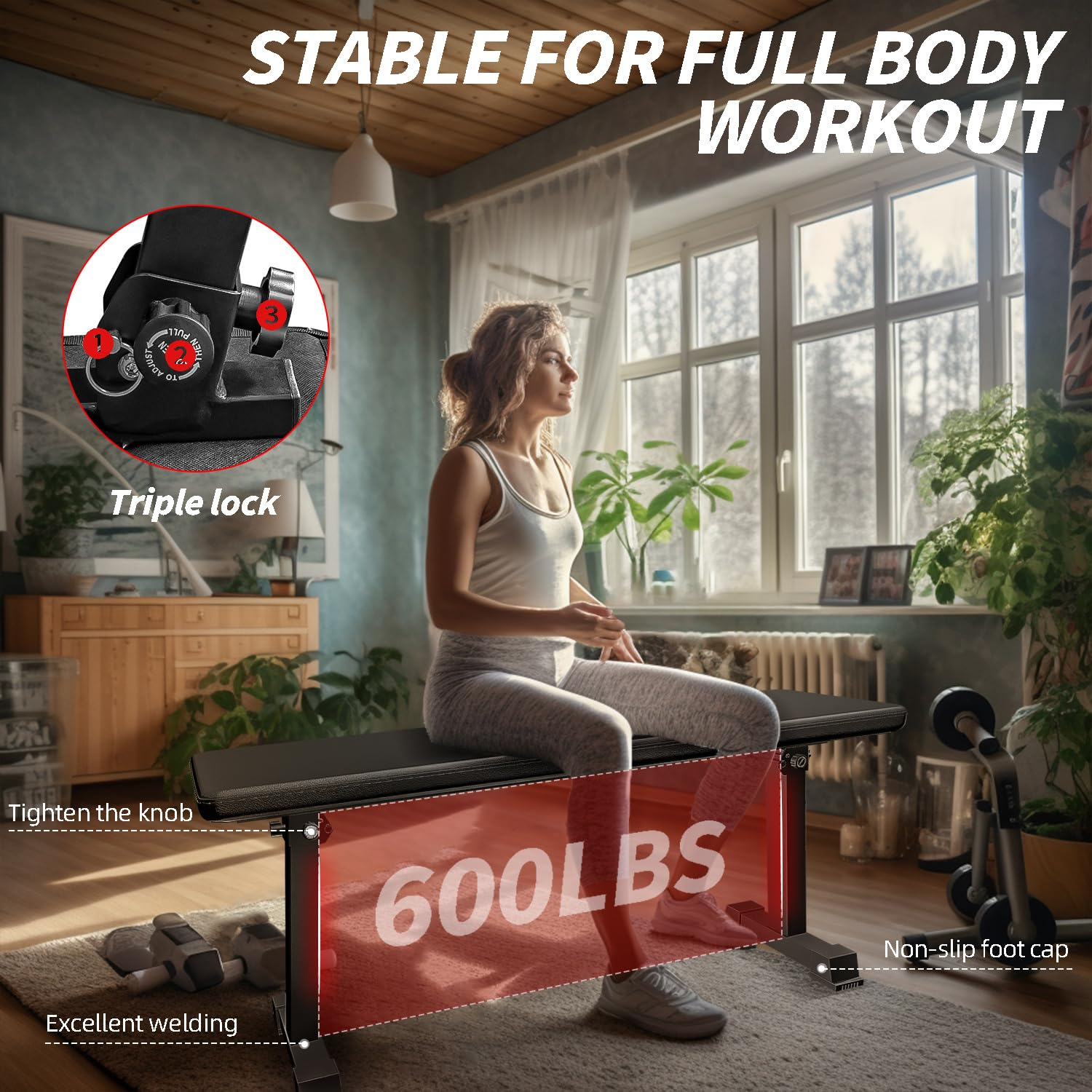 Foldable Flat Weight Bench for Home Gym - Adjustable Dumbbell Workout Bench with Easy Assembly | Strength Training Equipment for Bench Press, Strength Exercises & Full-Body Workouts | Perfect for Small Spaces & Home Fitness Routines