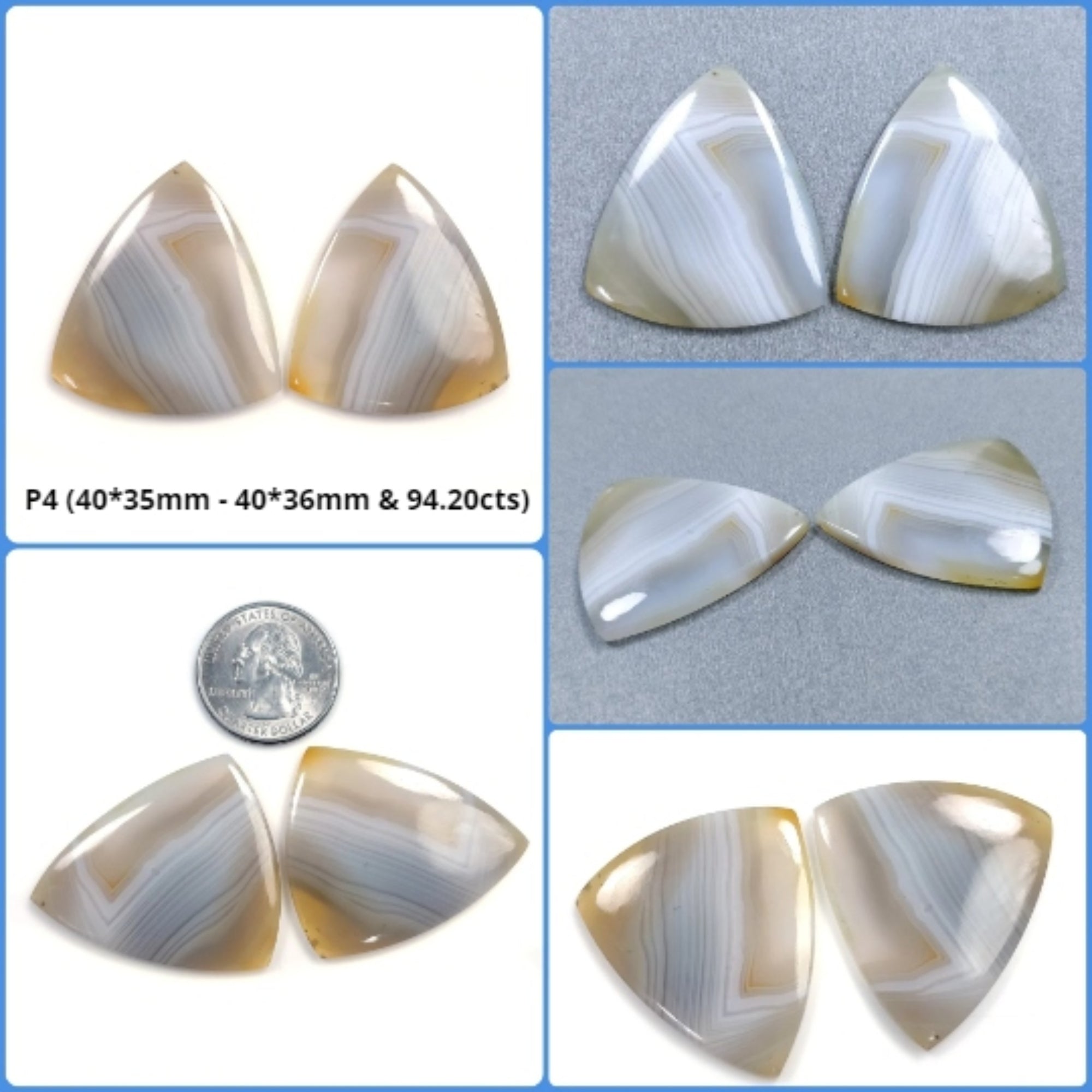Natural Untreated Botswana Agate Gemstone Cabochon - Bi-Color Agate Trillion & Unique Shape Pair (2pcs) for Jewelry Making, Wire Wrapping & Healing Crystal Collection