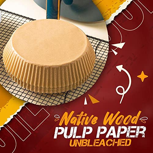 Non-Stick Air Fryer Disposable Paper Liners - 50PCS 6.3 Inch Round Parchment Wood Pulp Steamer Mats for Healthy Cooking | Perfect for Air Frying, Baking, Roasting & Steaming Vegetables
