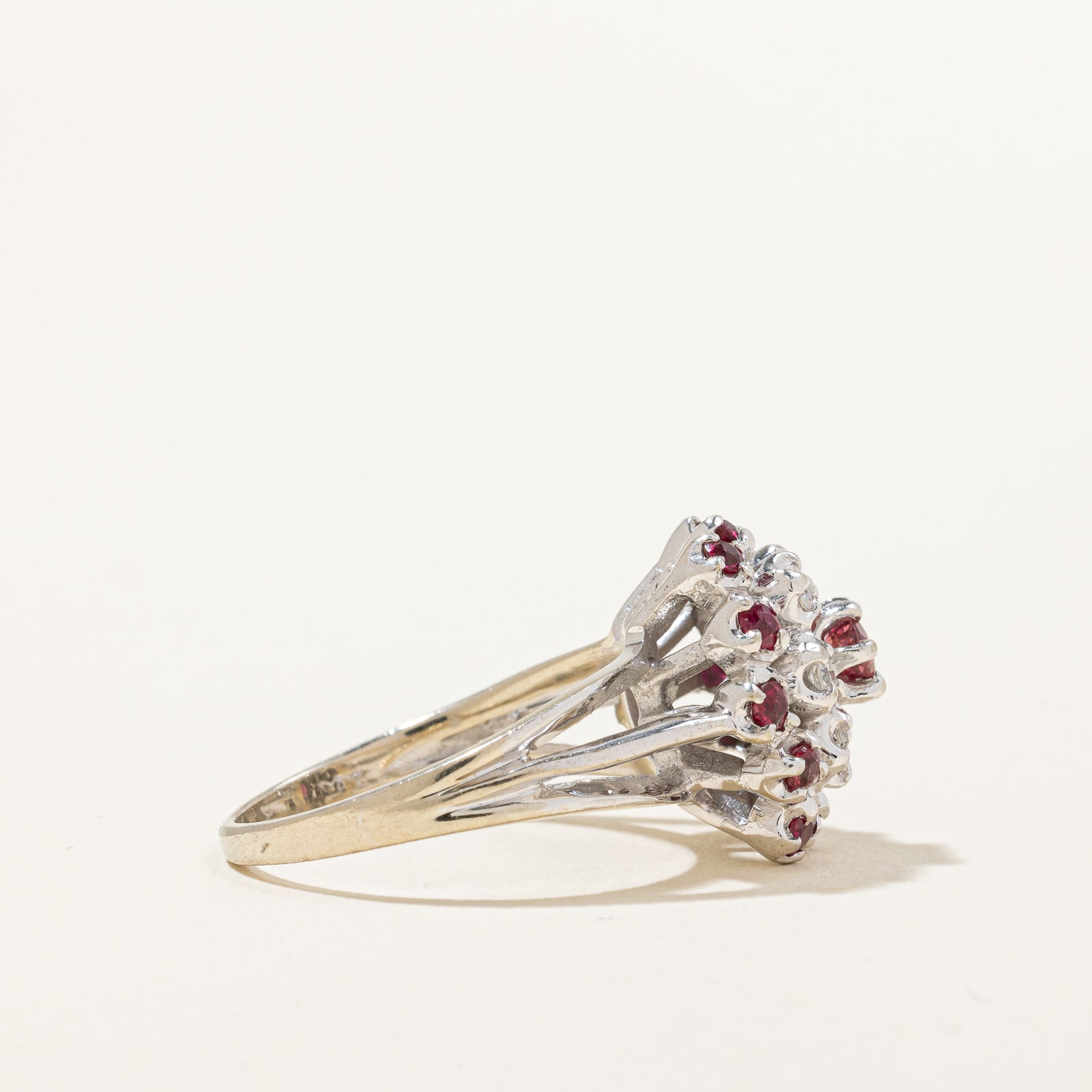 Ruby & Diamond Cluster Ring - 0.50ct Ruby & 0.18ctw Diamond Engagement Ring, Size 6 | Elegant Wedding Band, Anniversary Gift for Her, Perfect for Proposals & Special Occasions