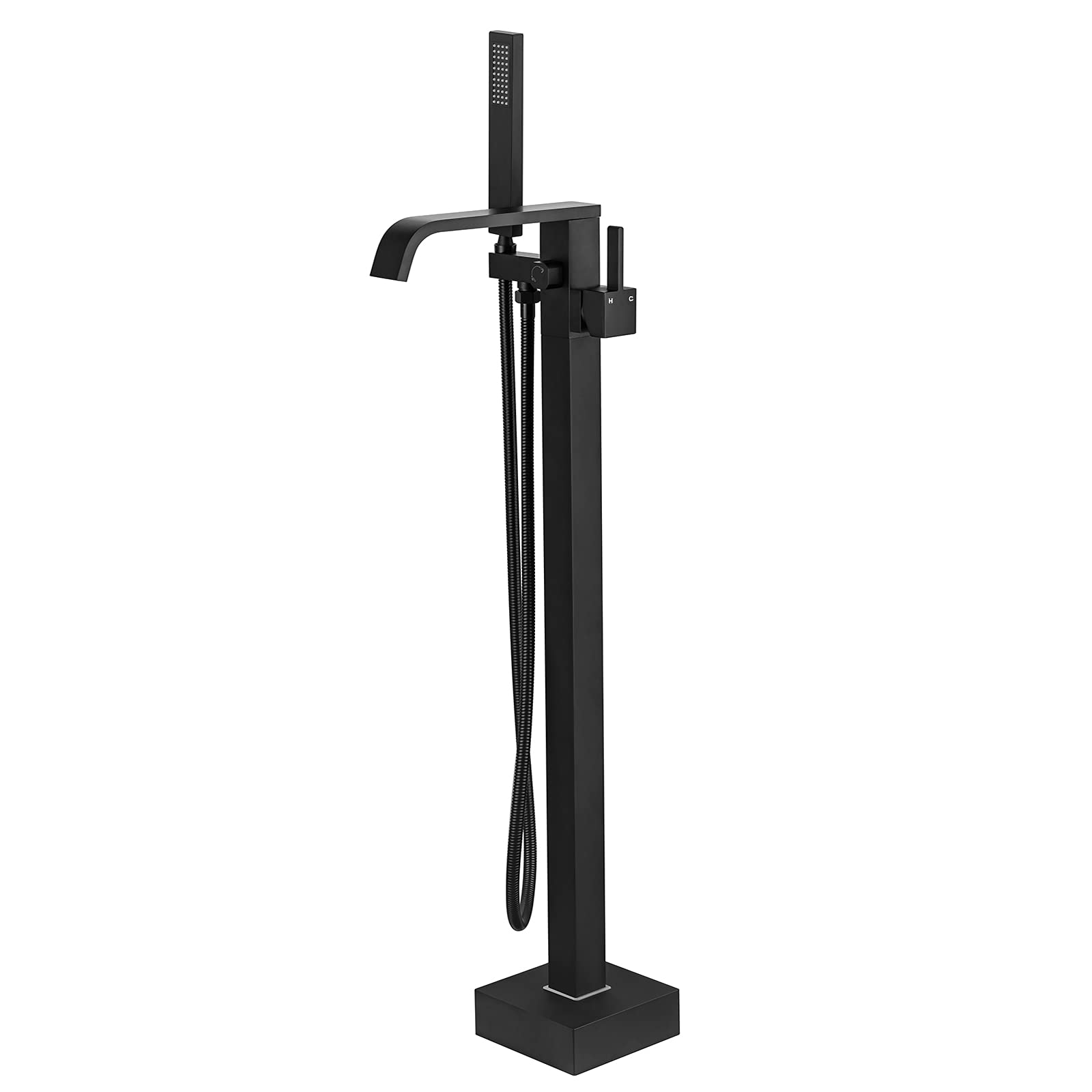 YACVCL Matte Black Free Standing Tub Faucet - Floor Mount Tub Filler with High Flow Hand Shower & Swivel Spout | Solid Brass Bathroom Fixture for Modern Soaking Tubs & Spa-Like Showers