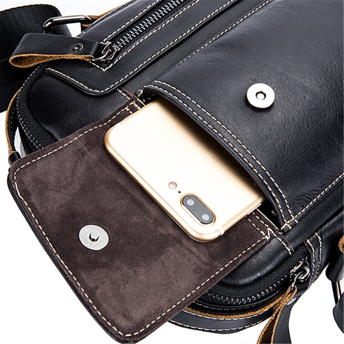 Genuine Leather Men's Small Shoulder Bag - Retro Lightweight Crossbody Satchel for Business, Casual, Sport, Hiking & Travel - Perfect for Everyday Use, Commuting and Outdoor Adventures