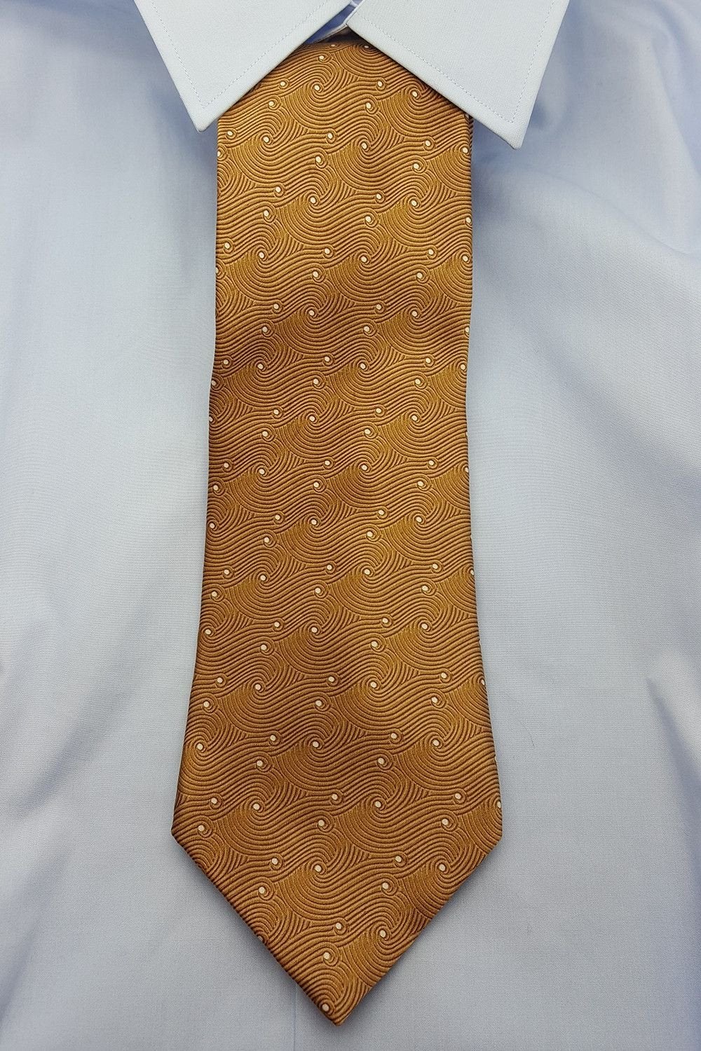 LANVIN 100% Silk Men's Necktie - Gold Swirls & White Dots Pattern, Classic 58