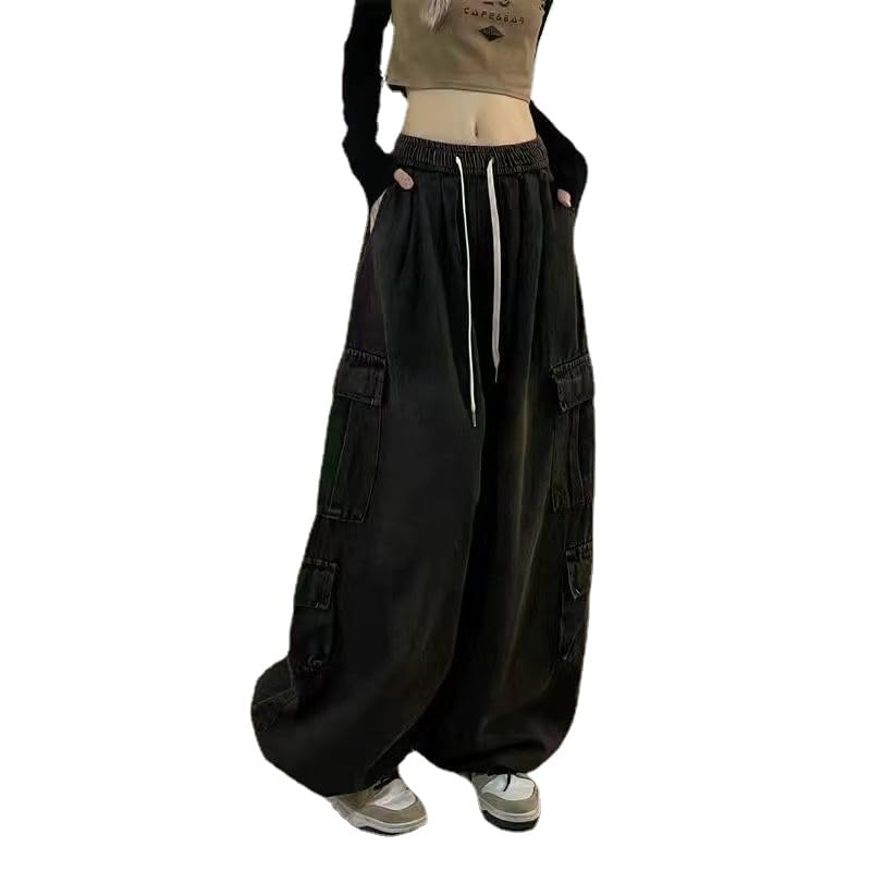 Women's Baggy Cargo Pants Y2K Style - Parachute Pants with Drawstring Waist, Wide Leg Jeans for Gothic Grunge & Hip Hop Streetwear | Perfect for Casual Outfits, Concerts and Urban Fashion