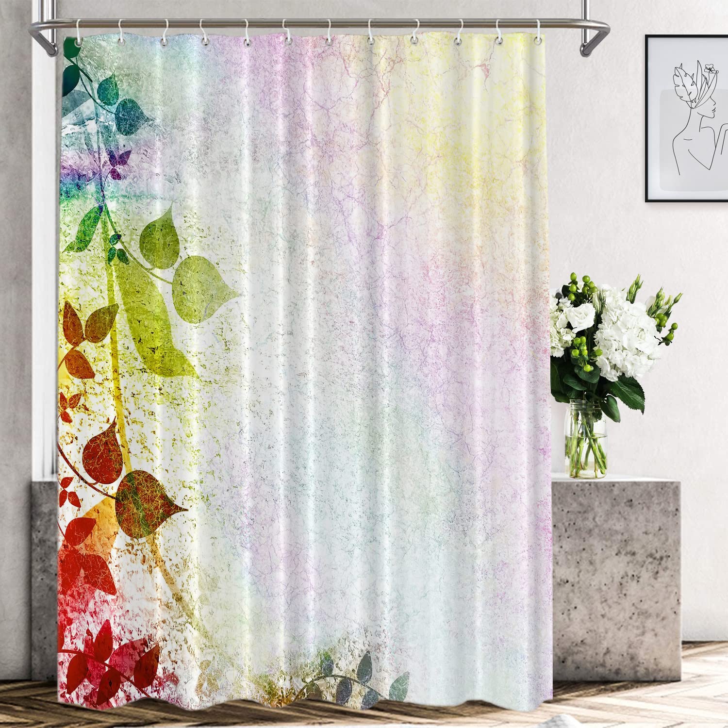 Shrahala Floral Scenery Waterproof Shower Curtain - 72x72 Inch Standard Size with Grommets, Nature Inspired Bathroom Decor for Bathtubs & Showers - Perfect for Boho, Farmhouse or Vintage Style Bathrooms