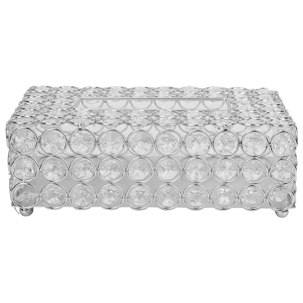 Tomotato Crystal Tissue Box Holder - Elegant Rectangular Napkin Case with Sparkling Artificial Crystal for Home, Bedroom, Bathroom (Silver) | Perfect for Living Room Decor, Guest Bathrooms & Luxury Gift Giving