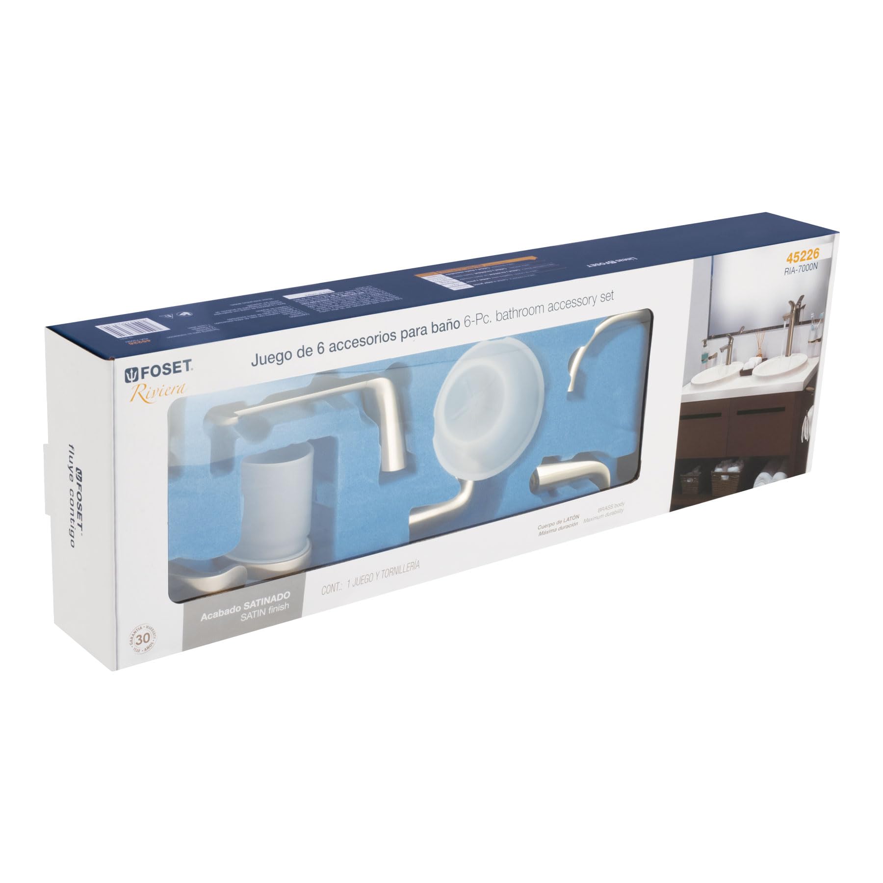 Luxury Satin Bathroom Accessory Set - 6 Piece Riviera Collection for Elegant Home Decor & Spa Experience