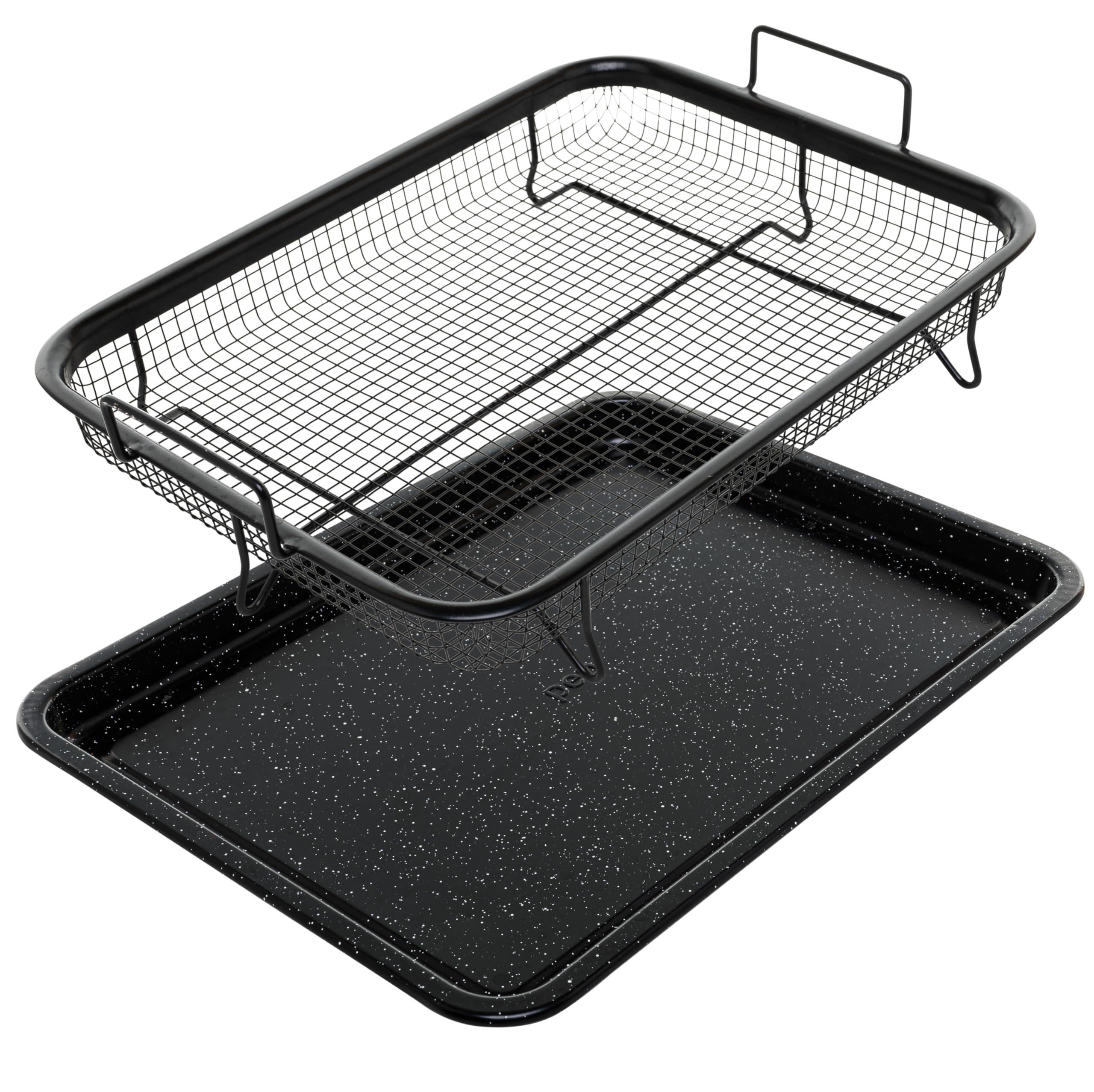 Non-Stick Copper Pep Crisper Oven Tray & Air Fryer Basket Set - 2pc Baking Pan for Crispy Chicken, Fries & Vegetables - Perfect for Air Frying, Roasting & Healthy Cooking