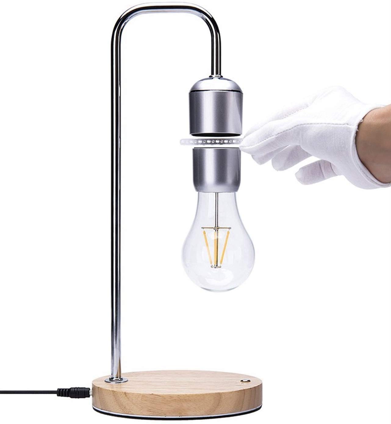 Unique Modern Levitating Lamp with Floating Light & Qi Wireless Charger - Minimalist Home Decor, Warm Night Light for Bedroom, Office, or Gift (Silver Bulb) | Perfect for Relaxation, Meditation & Tech Lovers