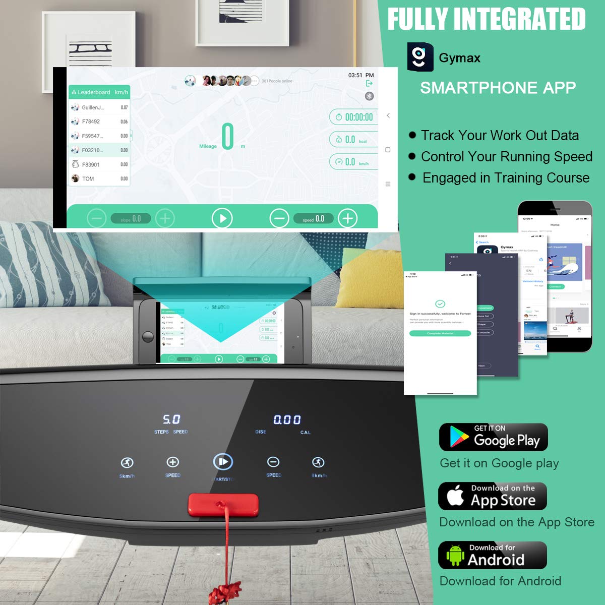 GYMAX 3.0HP Folding Treadmill with Bluetooth Speaker & HD Touch Screen - Smart App Control Silent Running Machine for Home, Office & Small Spaces - Perfect for Cardio, Weight Loss & Indoor Workouts