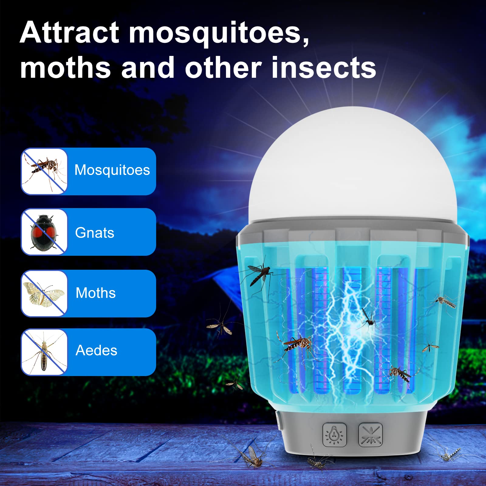 USB-C Rechargeable Bug Zapper - Indoor/Outdoor Electric Mosquito Killer Lantern with LED Light | Portable Insect Trap for Patio, Garden, Camping & Home Use | Ocean Blue Design
