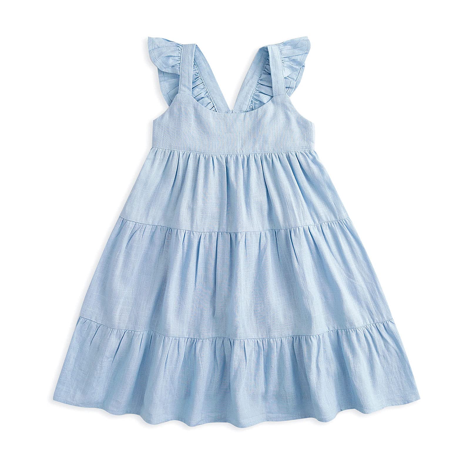 Curipeer Toddler Girls Linen Solid Dress with Smocking - Casual Sleeveless Summer Dress for Baby Girls 12M-8T - Perfect for Playdates, Beach Outings & Family Photos