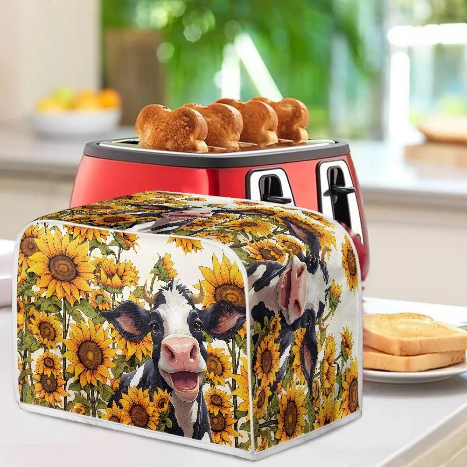 Sunflower Cow Print 4-Slice Toaster Cover - Anti-Fingerprint Oven Dust Protector for Small Kitchen Appliances | Perfect for Toasters, Bread Makers & Countertop Protection