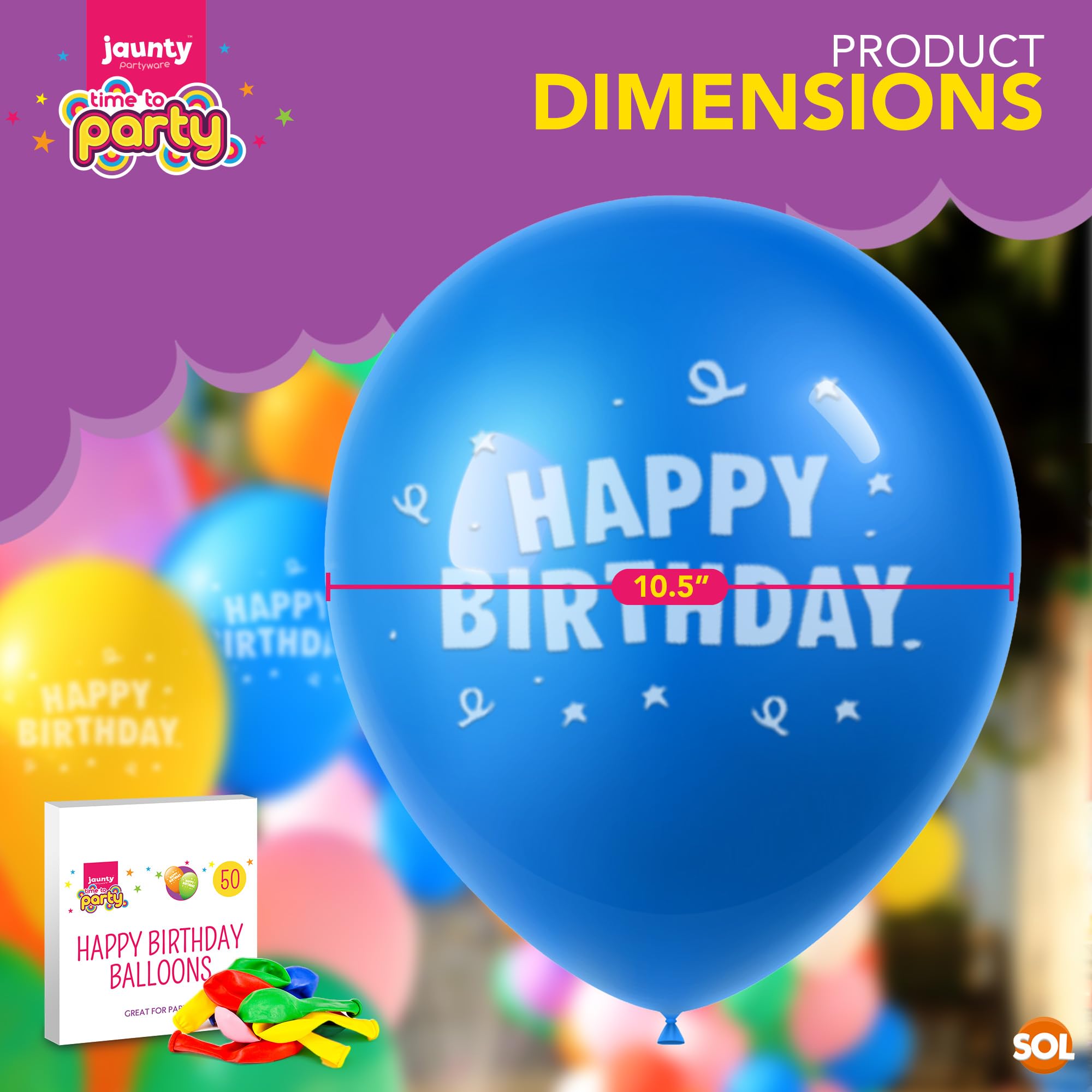 50-Pack Happy Birthday Balloons 9 Inch - Vibrant Latex Party Balloons for Kids Birthday Decorations - Ideal for Balloon Arches, Party Games & Celebrations - Durable Long-Lasting Balloons for Indoor/Outdoor Birthday Parties, Baby Showers & Graduation Events