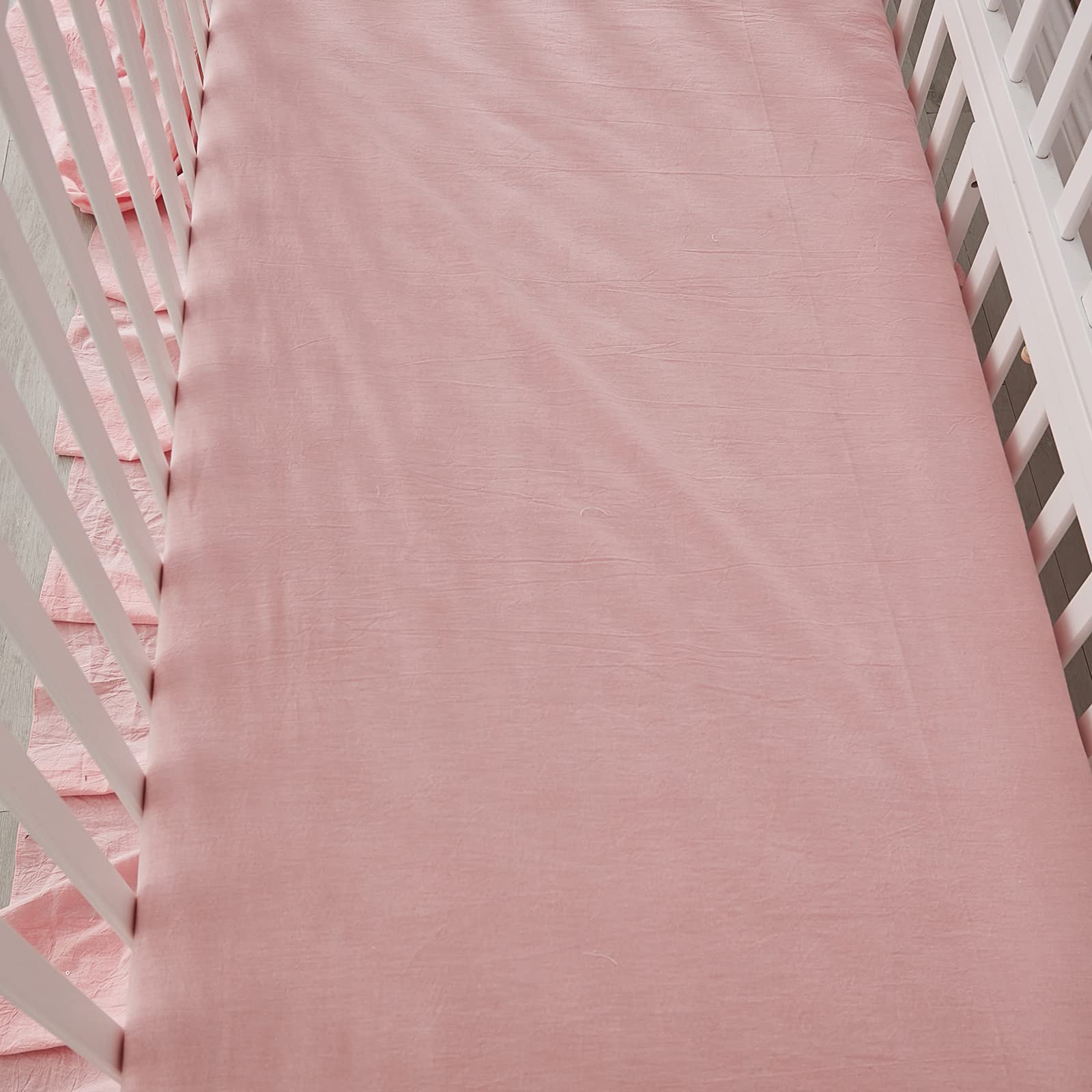Brandream Farmhouse Boho 6-Piece Baby Girls Crib Bedding Set - 100% Washed Pure Cotton Rose/Antique Pink - Perfect for Nursery, Baby Shower Gift & Newborn Photo Shoots