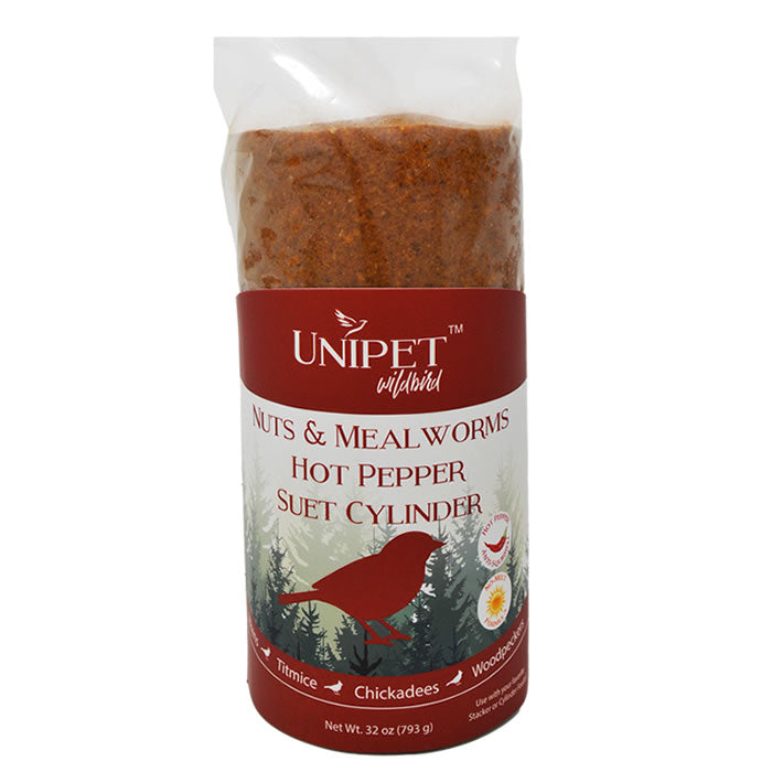3-Pack No Melt Hot Pepper Cylinder Bird Feeder with Nuts & Mealworms - Attract Wild Birds Year Round for Backyard Birdwatching
