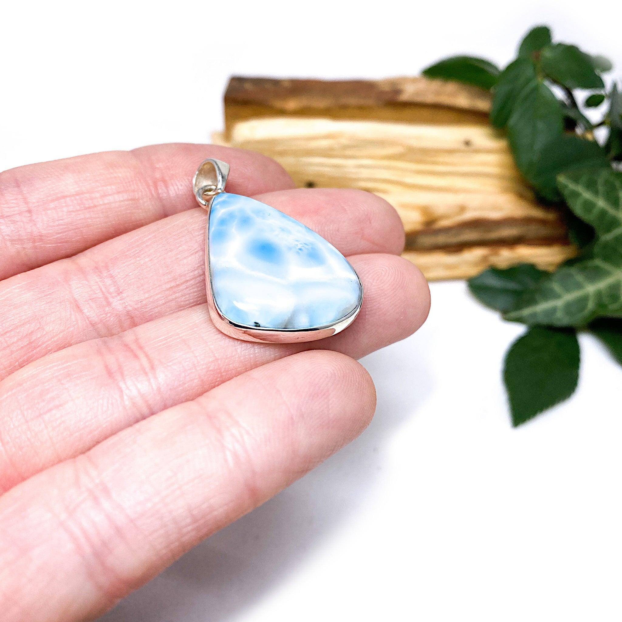 Natural Larimar Freeform Pendant Necklace - Handcrafted Blue Stone Jewelry KPGJ1799 | Perfect for Beach Vacations & Boho Fashion