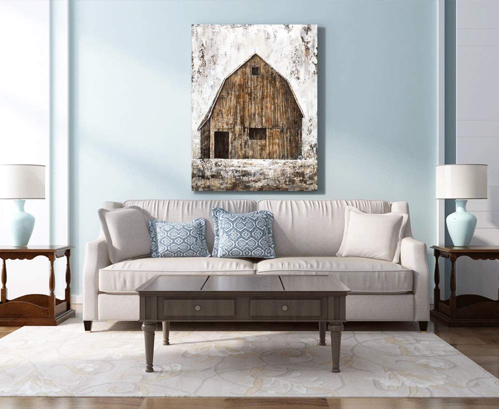 Yihui Arts Old Barn Canvas Wall Art - Rustic Textured Vertical Painting for Living Room, Bedroom & Bathroom Decor | Farmhouse Style Home & Office Wall Decor