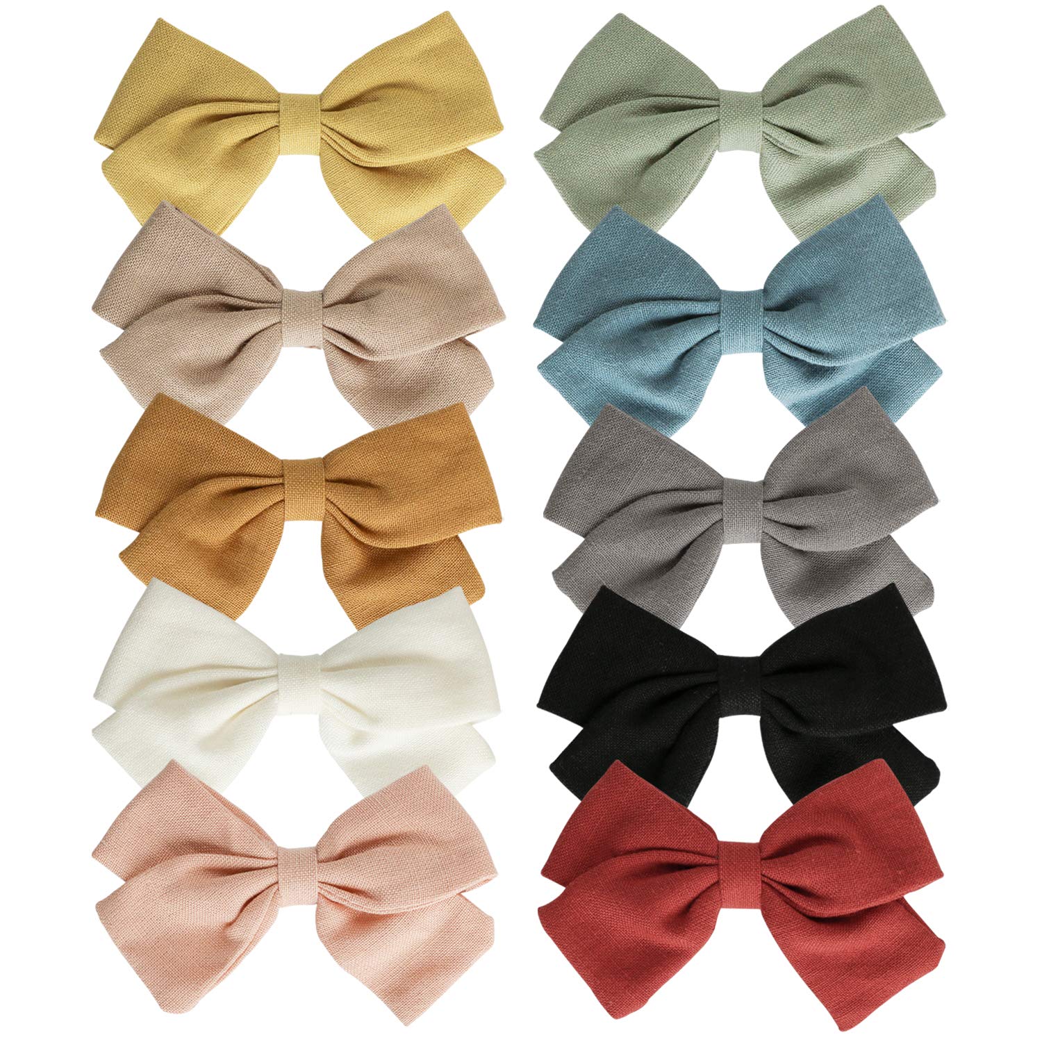 10 Pack Baby Girl Hair Clips - 3.4 Inch Alligator Clip Hair Bows with Fully Lined Barrettes for Toddlers & Kids | Cute Hair Accessories for School, Parties & Daily Outfits