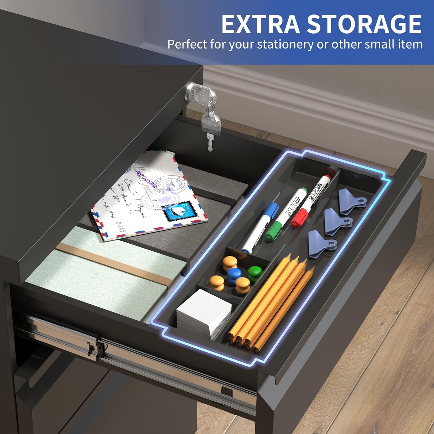 3 Drawer Mobile File Cabinet with Lock & Wheels - Metal Under Desk Rolling Storage for Legal/Letter Hanging Folders - Fully Assembled Black Home Office Organizer for Documents, Files & Supplies (Perfect for Small Spaces & Shared Workspaces)