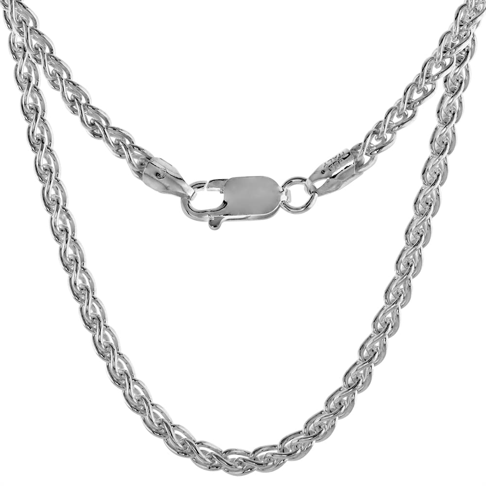 Sterling Silver 3mm Spiga Wheat Chain Necklace & Bracelet Set for Women & Men - Nickel Free Italian Crafted Jewelry (7-30 inch) - Perfect for Gifts, Weddings & Everyday Wear