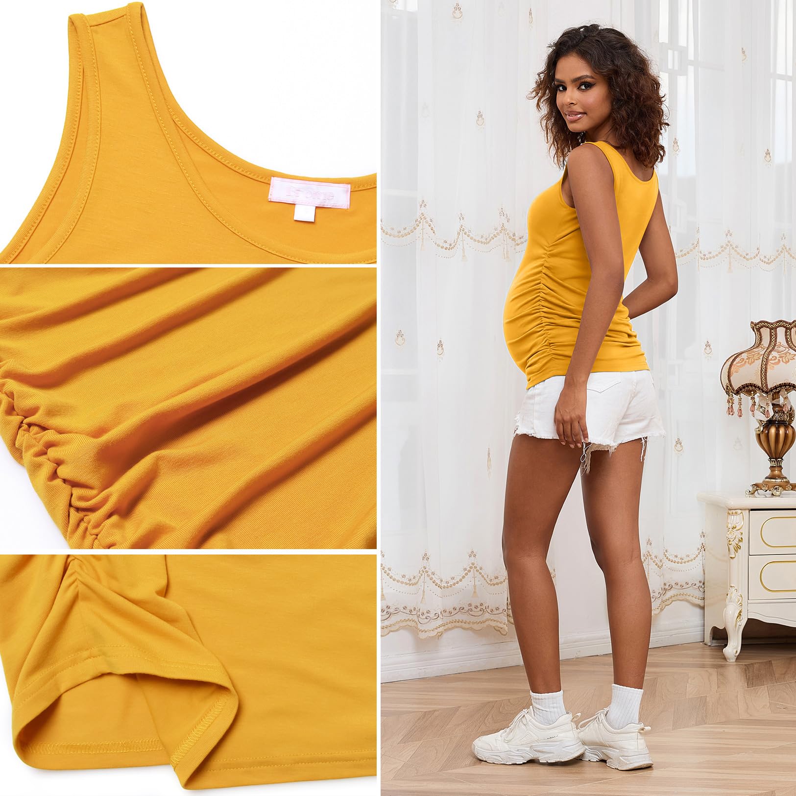 Maternity Tank Tops for Women - Ruched Sleeveless Basic Pregnancy Shirts & Nursing Tops - Soft Stretchy Comfort for Maternity Wear, Nursing, and Everyday Use