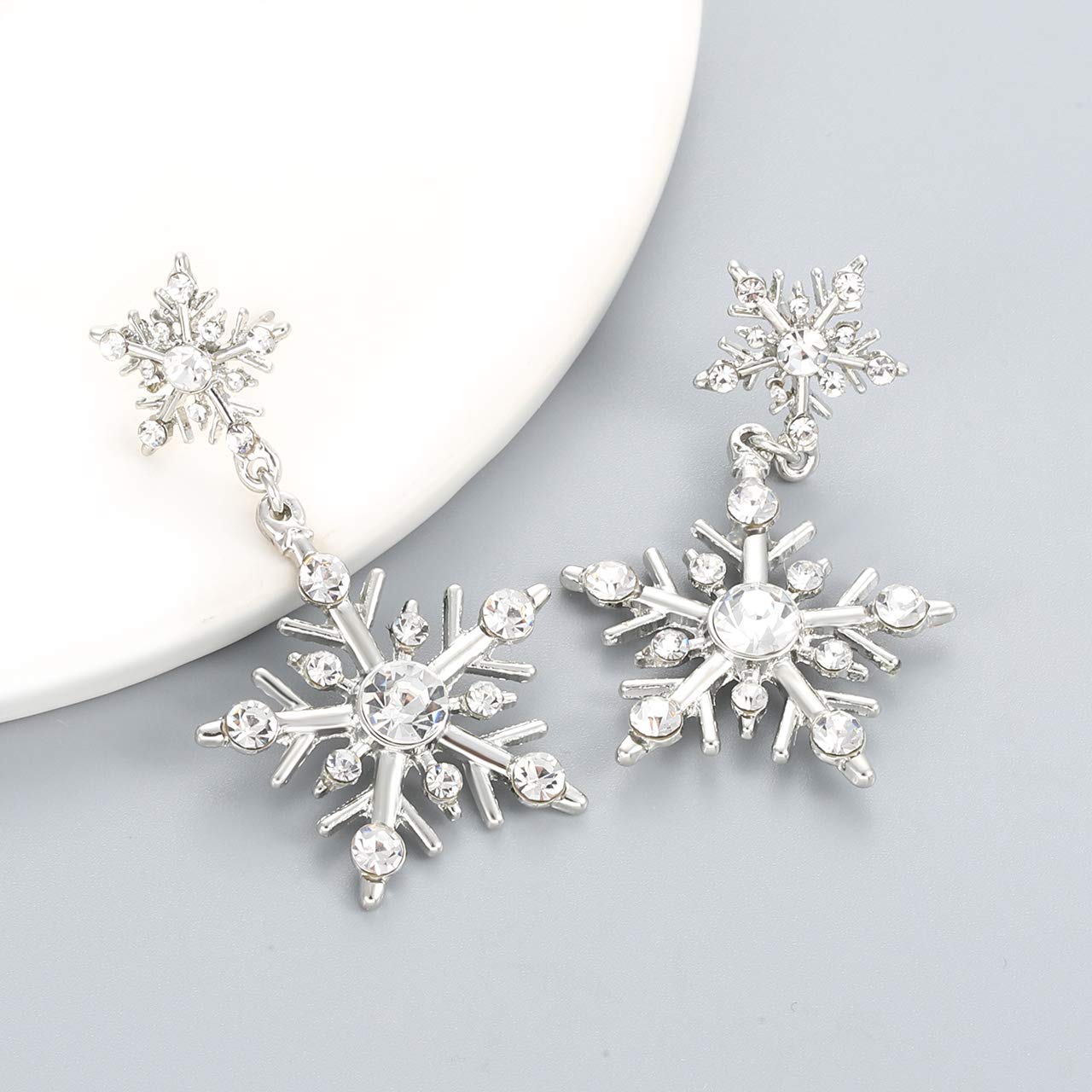Hypoallergenic Snowflake Dangle Earrings for Women - Winter Flower Drop Pierced Stud Earrings - Perfect Christmas Gift for Holiday Parties & Festive Occasions