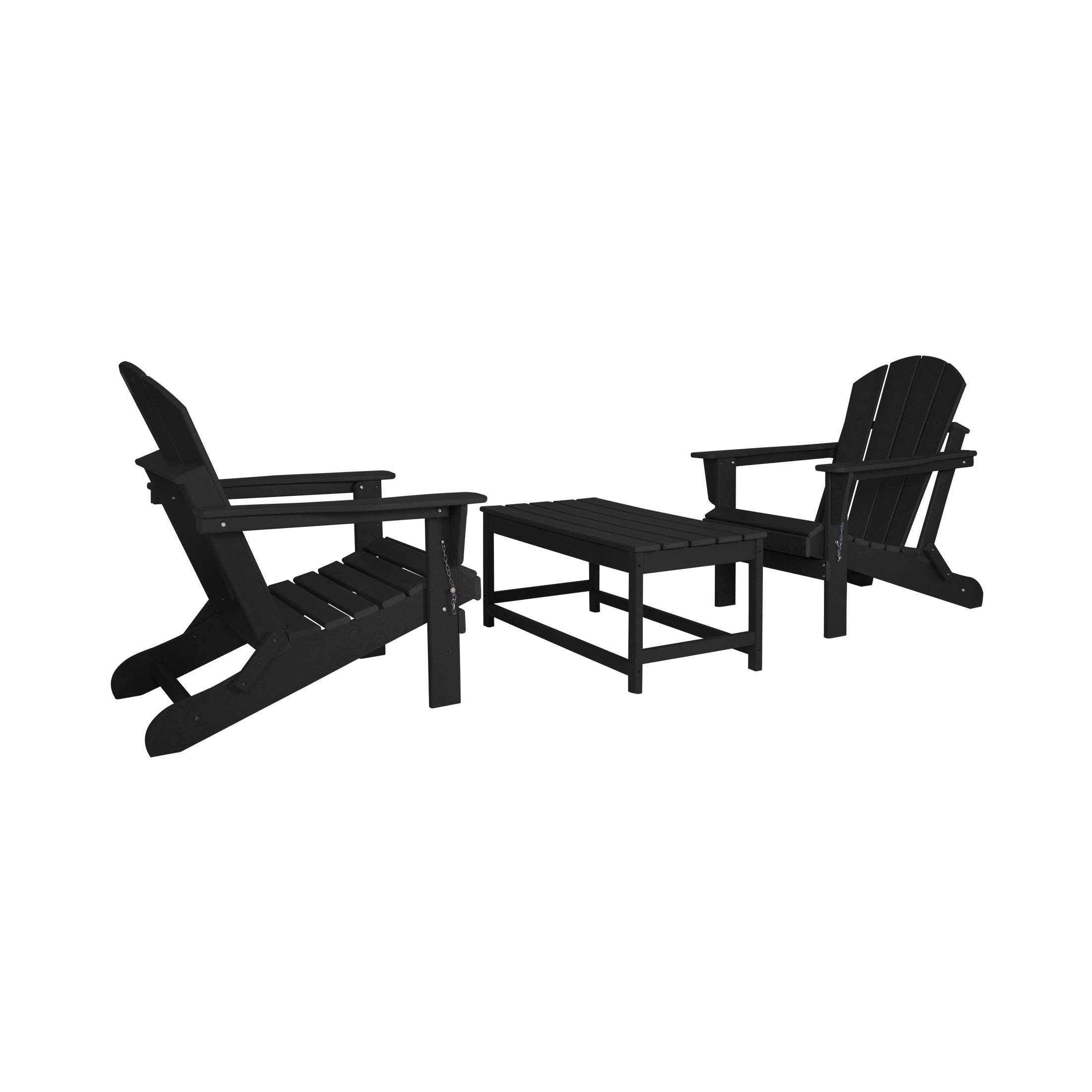 WestinTrends Malibu 3-Piece Outdoor Patio Furniture Set - All-Weather Plastic Adirondack Chairs (Set of 2) with Coffee Table for Porch, Lawn, Backyard & Garden - Durable Black Outdoor Seating for Relaxing & Entertaining