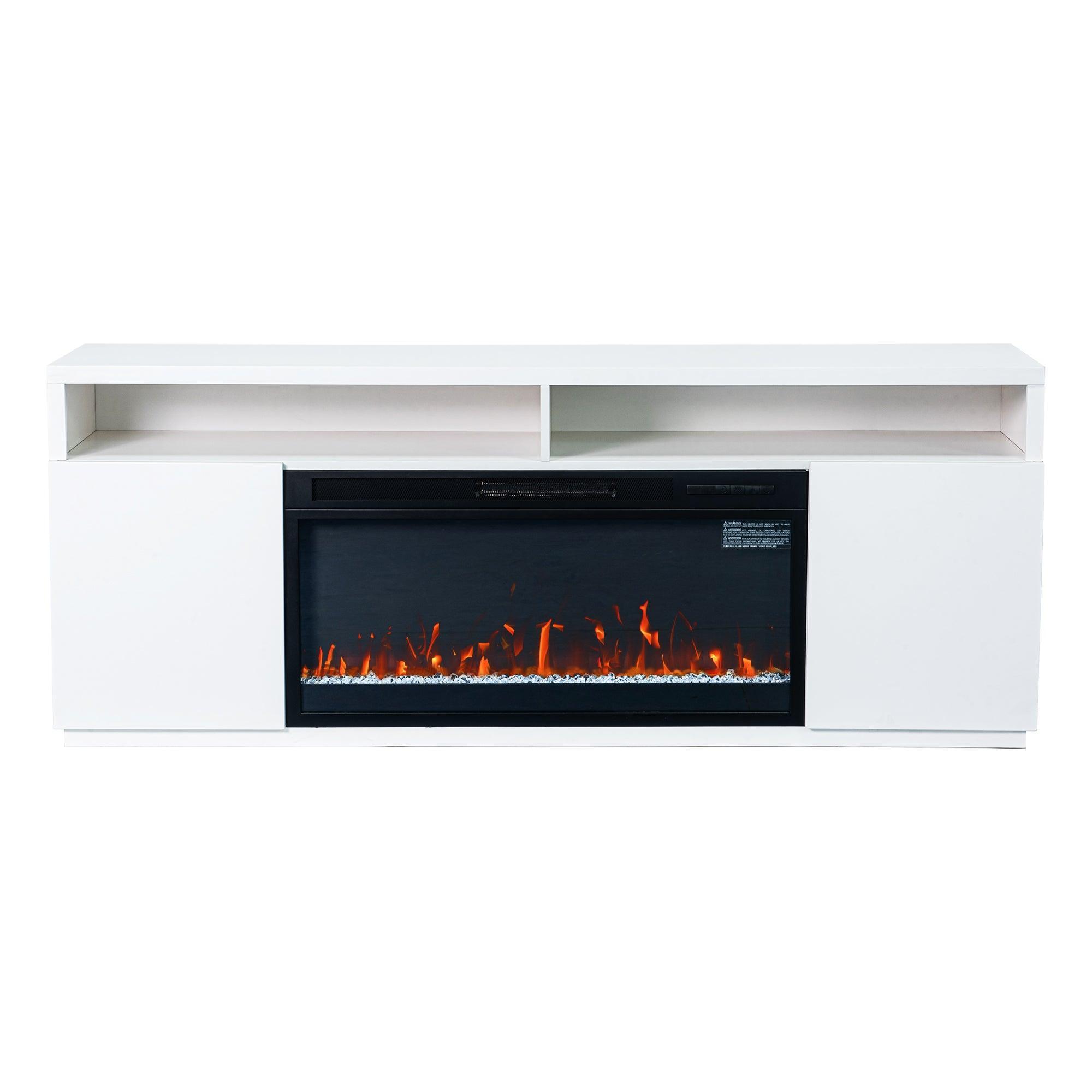 Modern 68-Inch LED TV Stand with 36-Inch Insert Opening & Electric Fireplace - Black or White - Perfect for Living Room Home Theater & Cozy Winter Nights