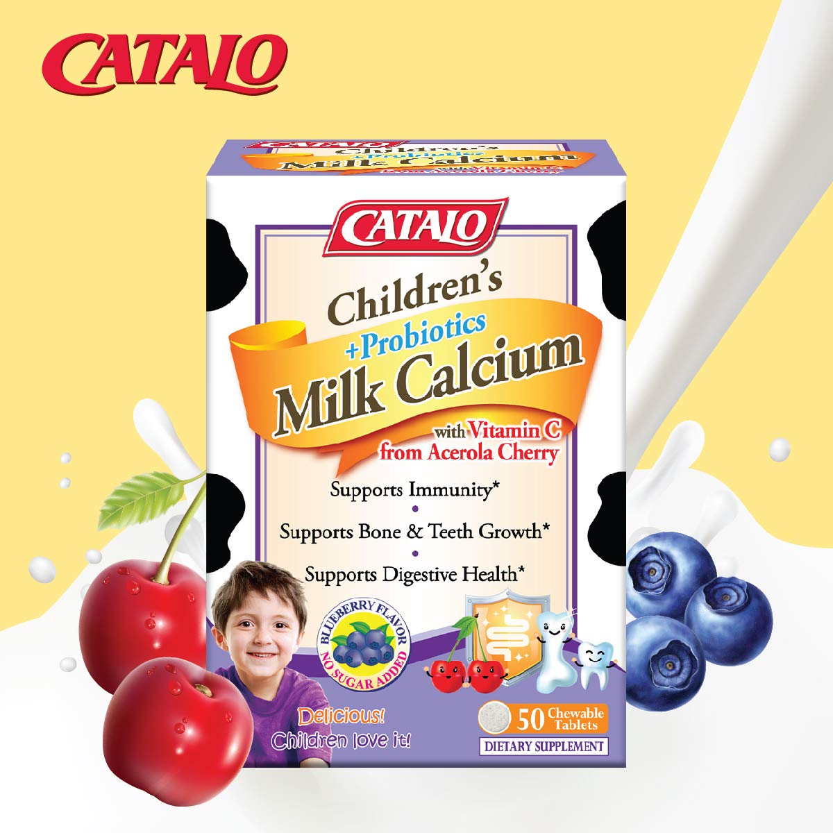 CATALO Kids Chewable Calcium & Multivitamin Tablets with Zinc & Vitamin D3 - 100 Count | Supports Bone Growth & Immune Health for Toddlers & Children | Perfect for Daily Nutrition & Picky Eaters