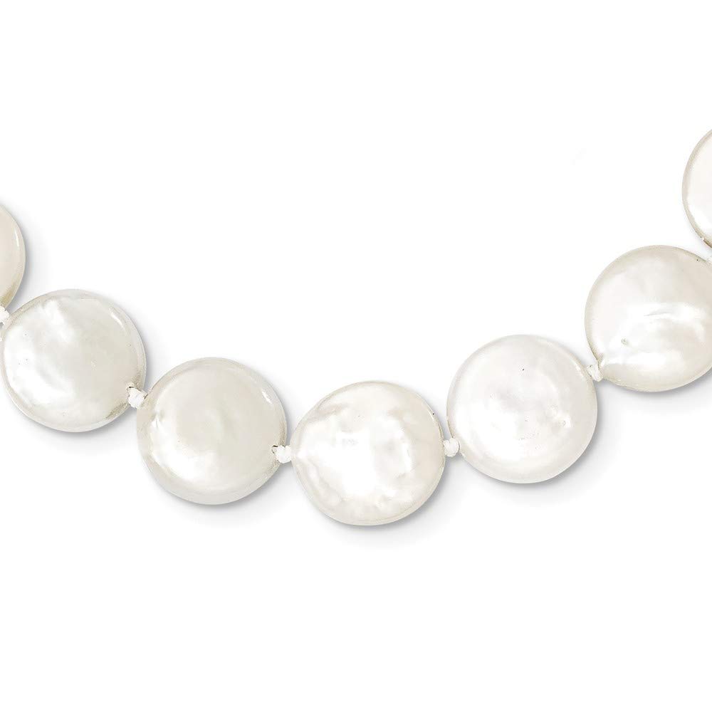 Roy Rose Jewelry Sterling Silver 10-11mm White Freshwater Cultured Coin Pearl Necklace 18