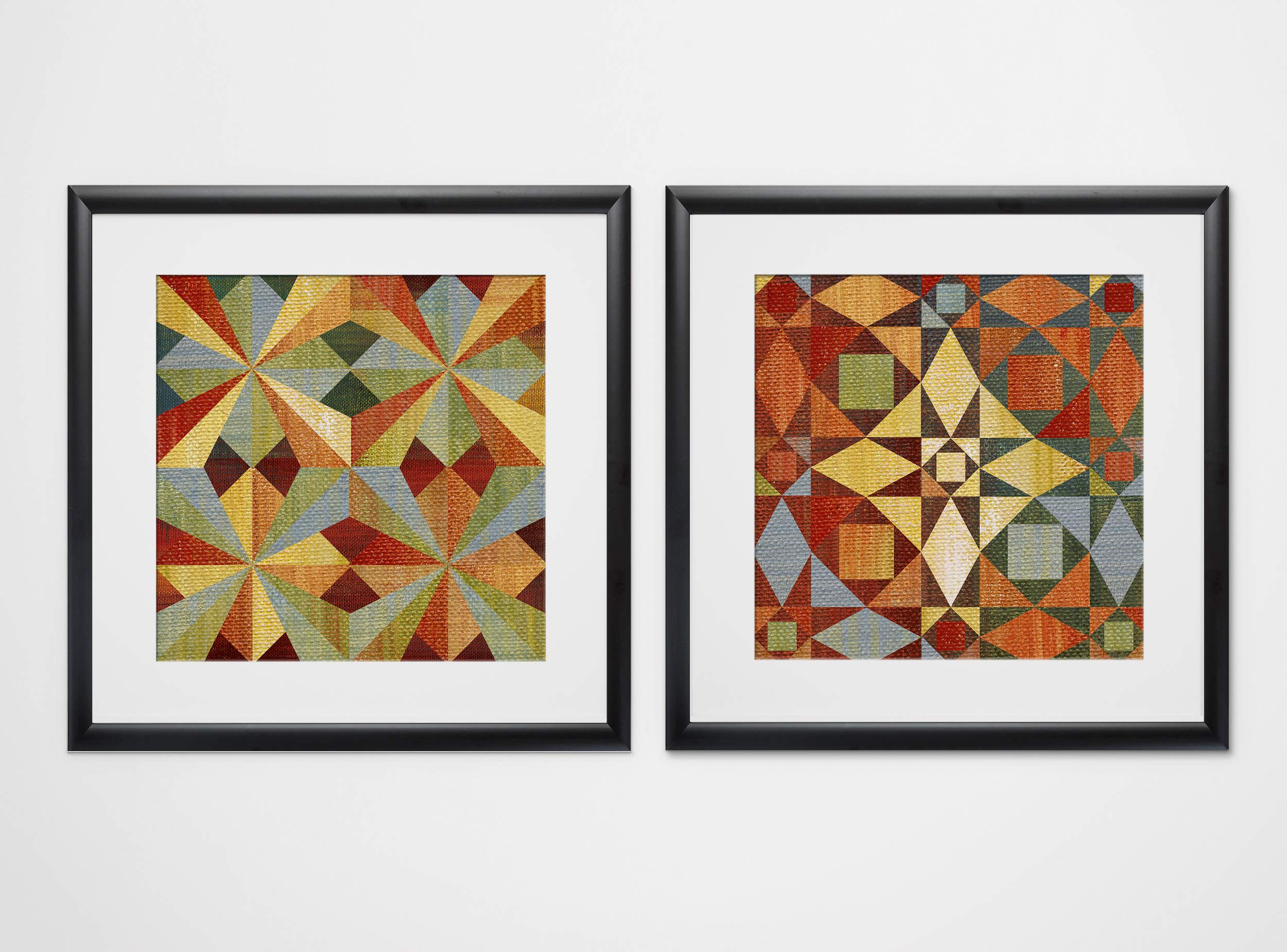 Wexford Home Kaleidoscope Quilt Set - 2 Piece Art Print Bedding Collection 16x16 Inches in Black | Modern Geometric Pattern for Bedroom Decor & Guest Room Styling