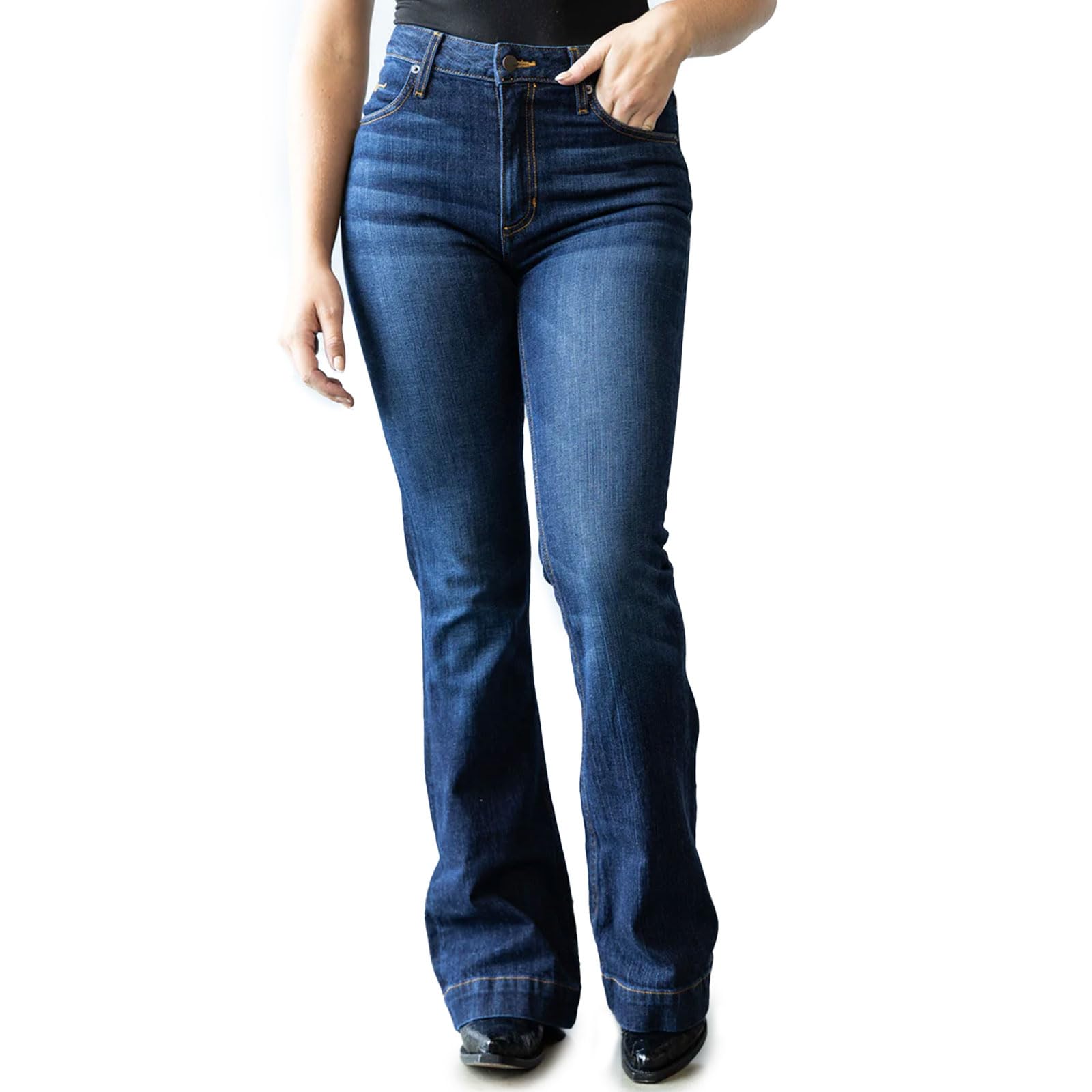 Kimes Ranch Jennifer Ultra-High Rise Wide Flare Jeans for Women - Dark Wash Blue Denim Pants | Perfect for Casual Outfits, Date Nights & Vintage Style Looks